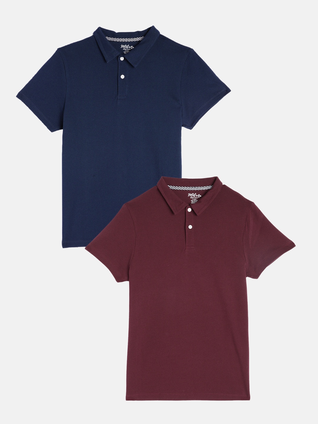 

METRO KIDS COMPANY Boys Black & Navy Blue 2 Polo Collar T-shirt