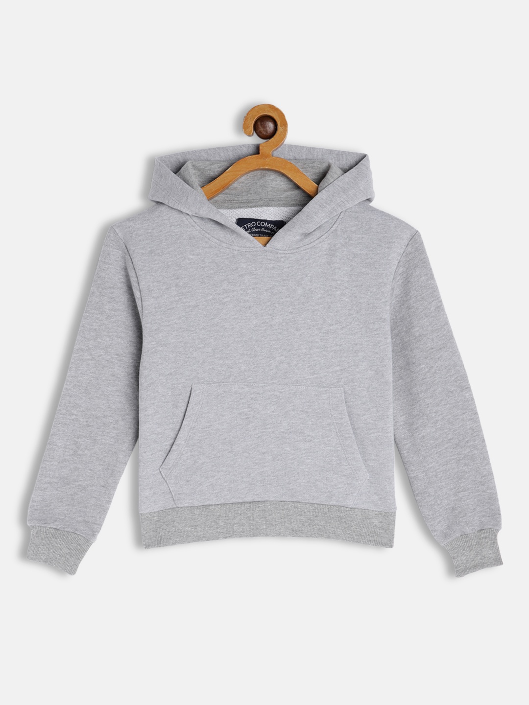 

METRO KIDS COMPANY Boys Grey Melange Hooded Sweatshirt