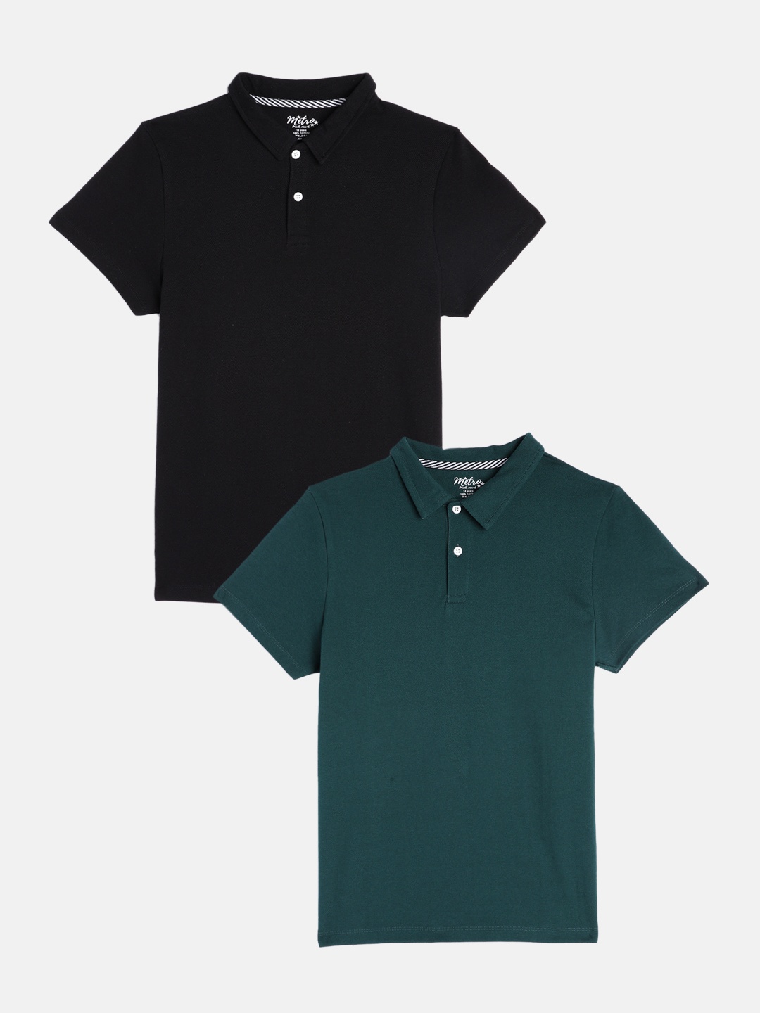 

METRO KIDS COMPANY Boys Black & Green 2 Polo Collar T-shirt