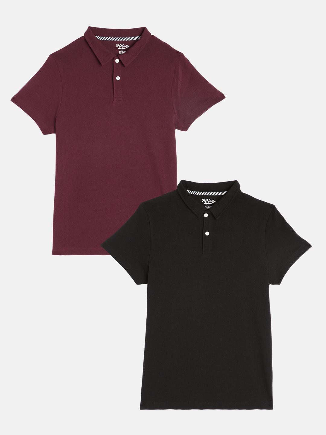 

METRO KIDS COMPANY Boys Black & Maroon 2 Polo Collar T-shirt