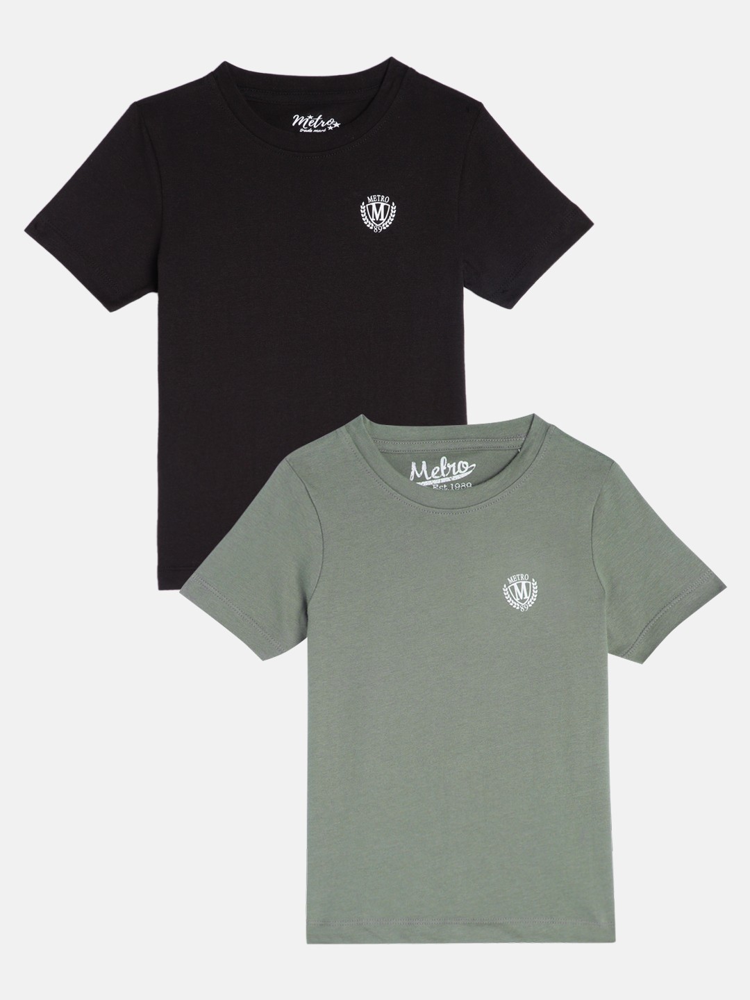 

METRO KIDS COMPANY Boys Olive Green & Black 2 Slim Fit T-shirt