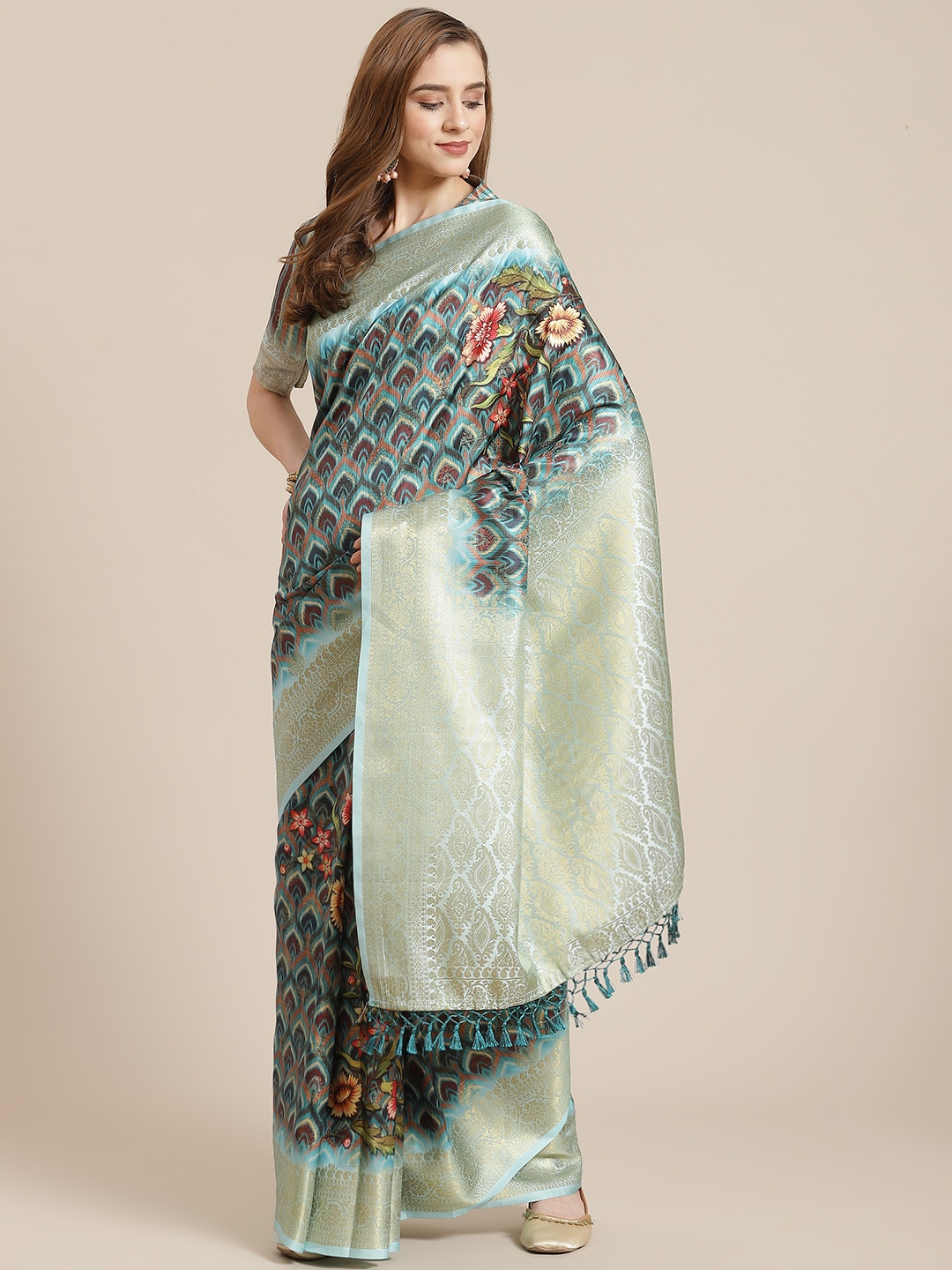 

SHANGRILA Blue Art Silk Ready to Wear Banarasi Saree