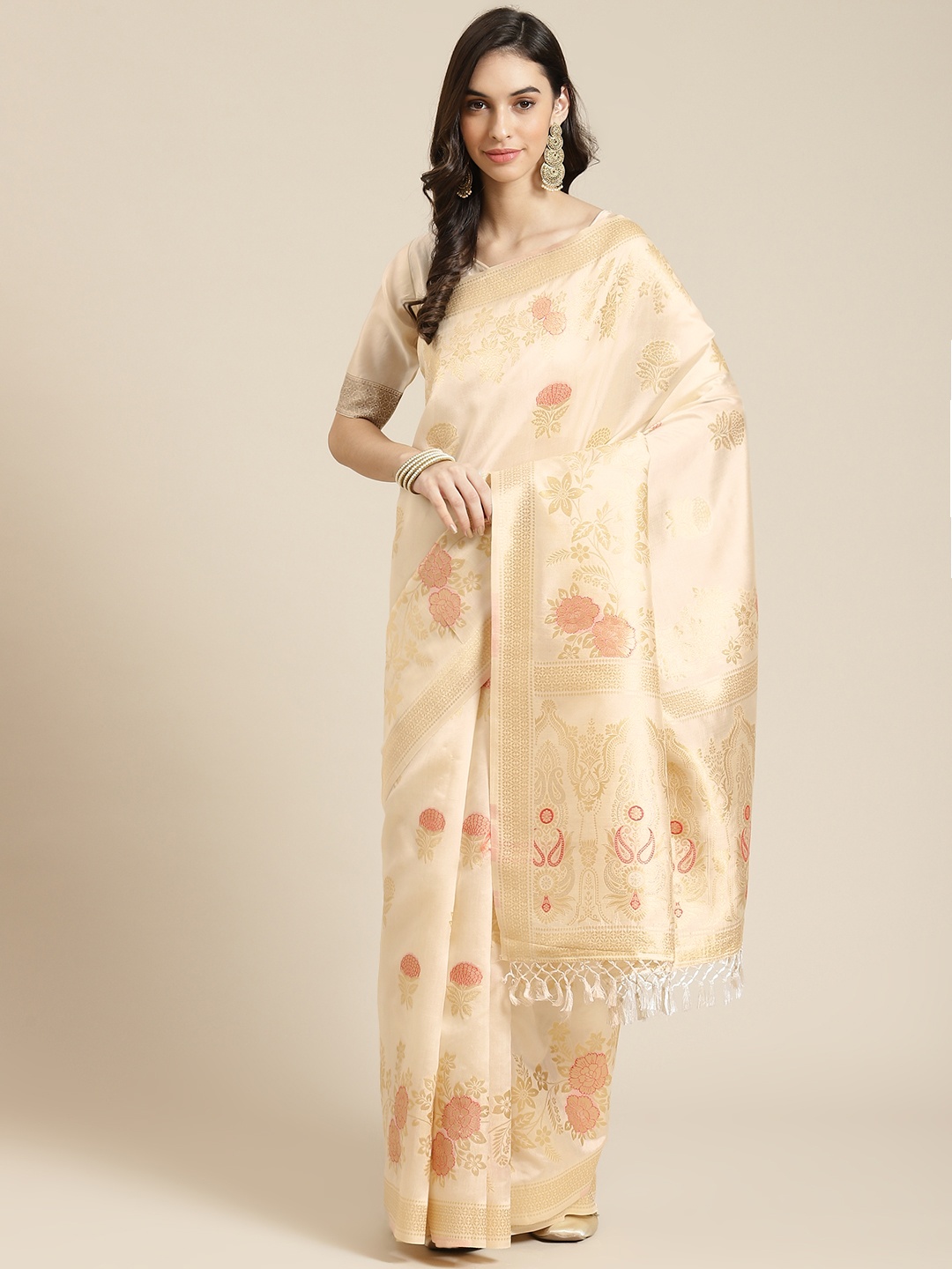

SHANGRILA Off White Floral Organza Ready to Wear Tussar Saree