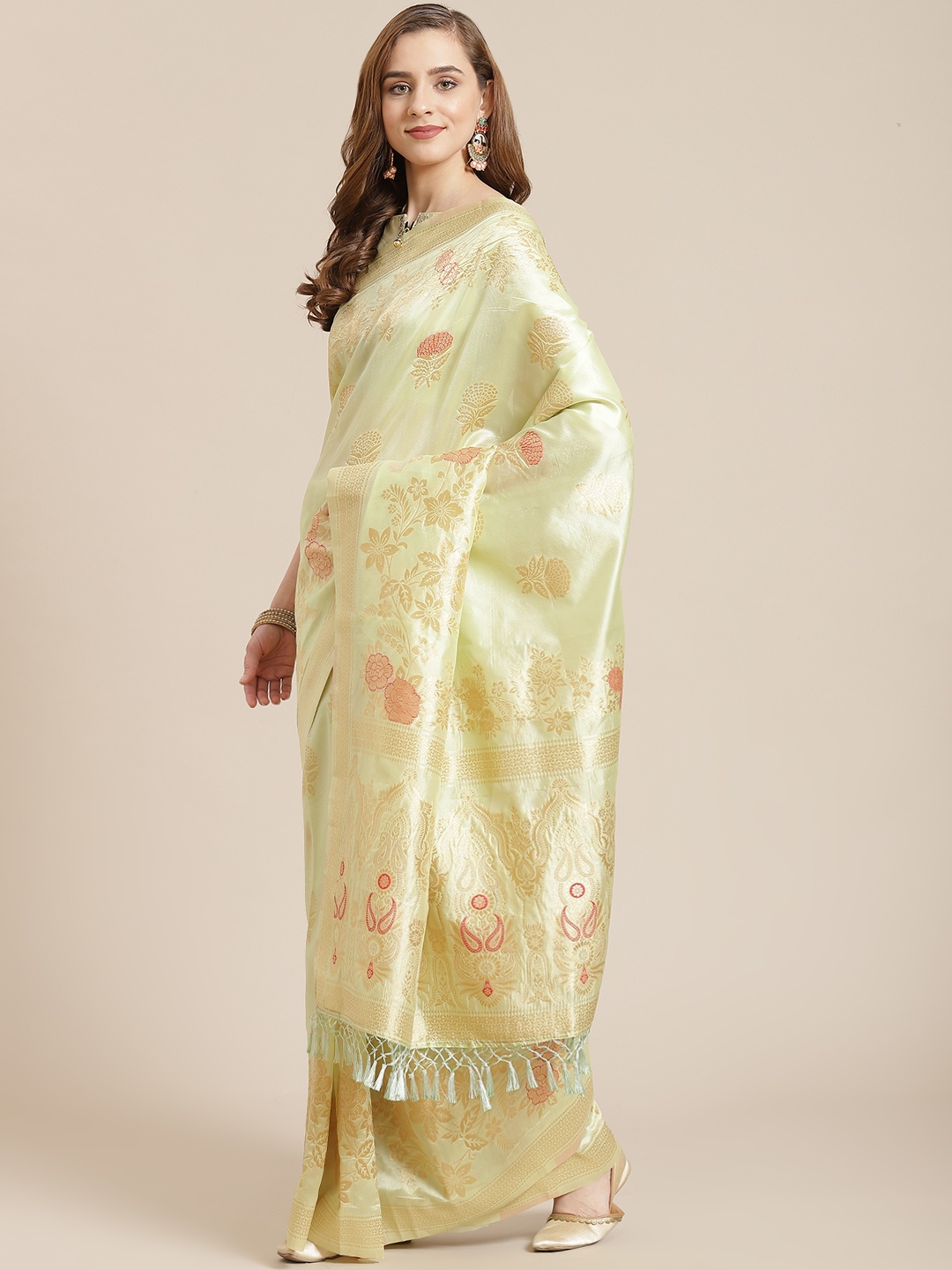 

SHANGRILA Green Floral Organza Ready to Wear Tussar Saree