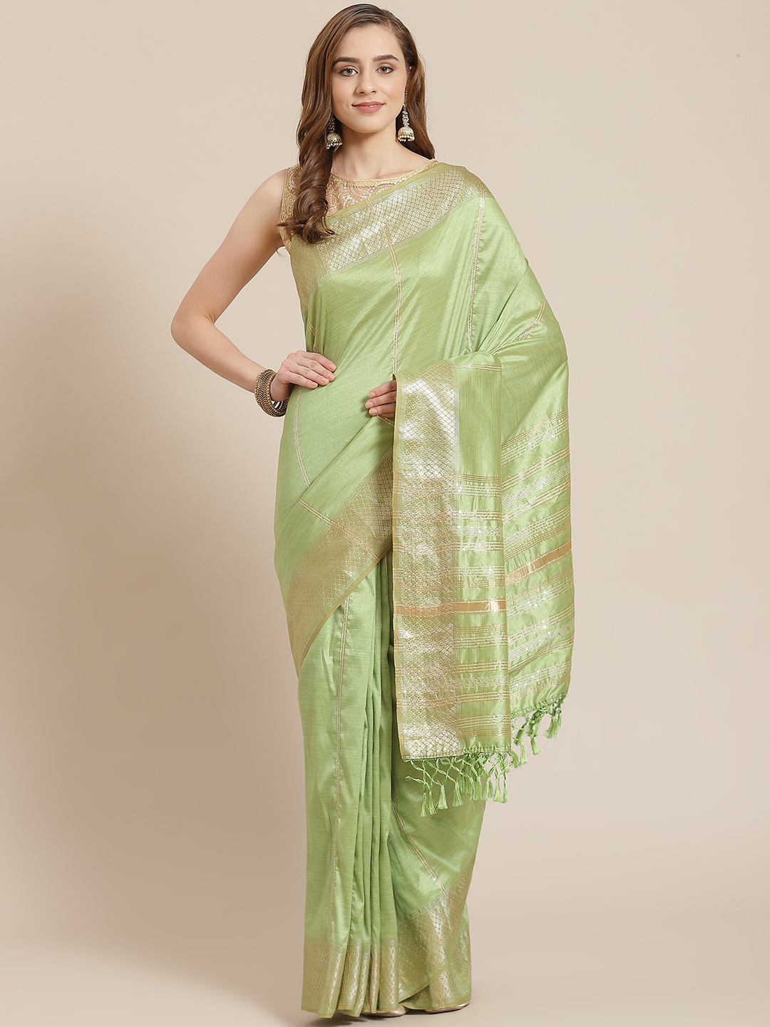 

SHANGRILA Green Art Silk Ready to Wear Mysore Silk Saree