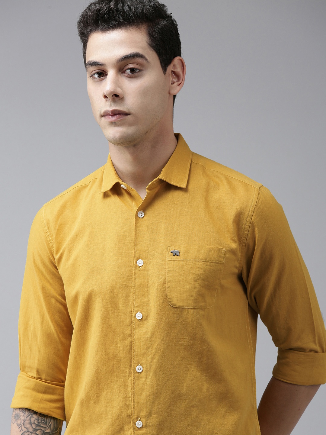 

THE BEAR HOUSE Men Mustard Slim Fit Casual Shirt