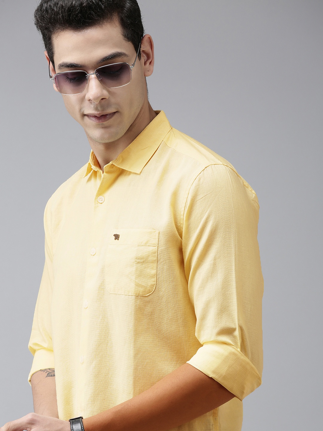 

THE BEAR HOUSE Men Yellow Slim Fit Casual Shirt