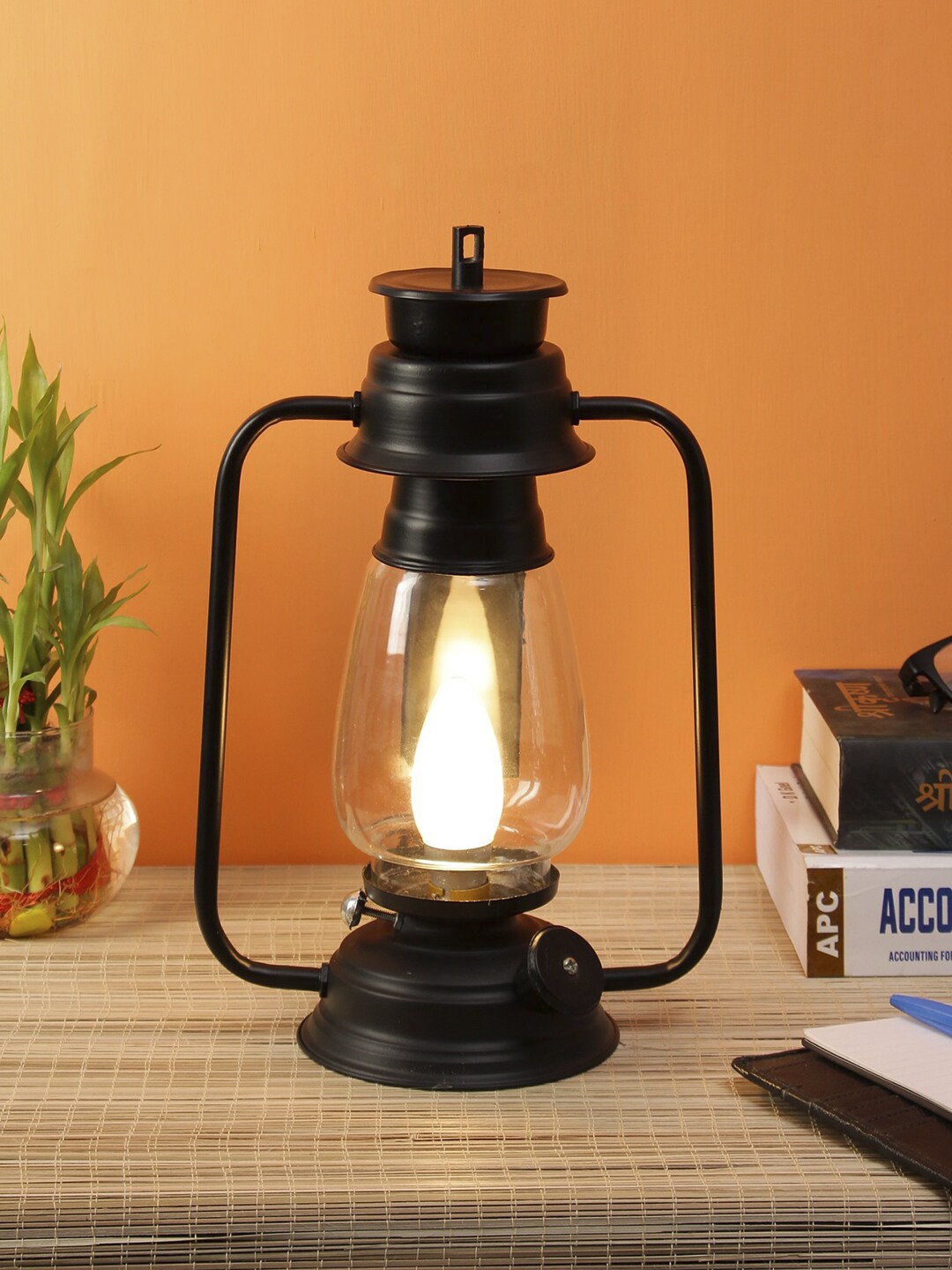 

Devansh Black Glass Lantern Table Lamp