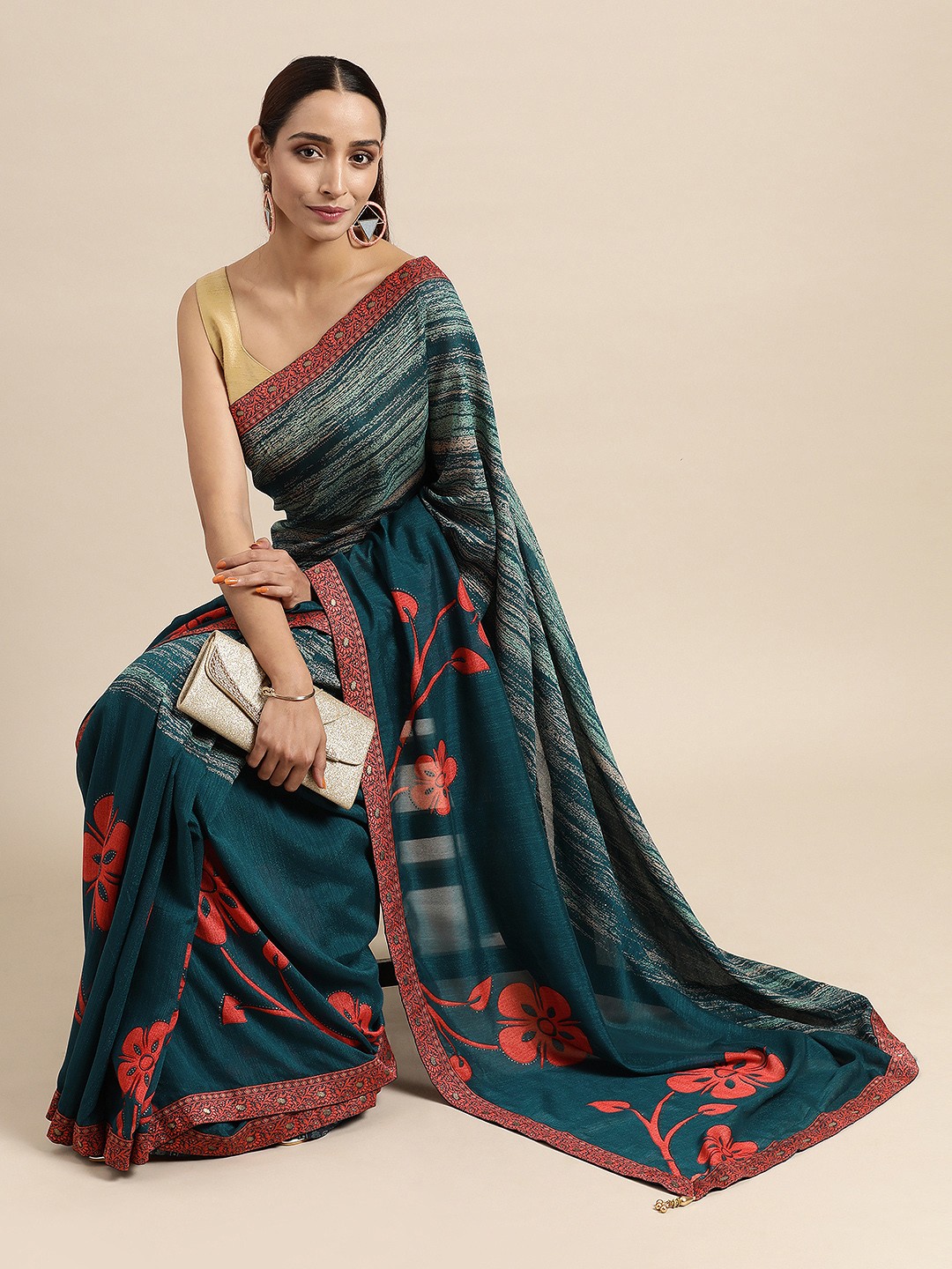 

Triveni Blue Zari Art Silk Chanderi Saree