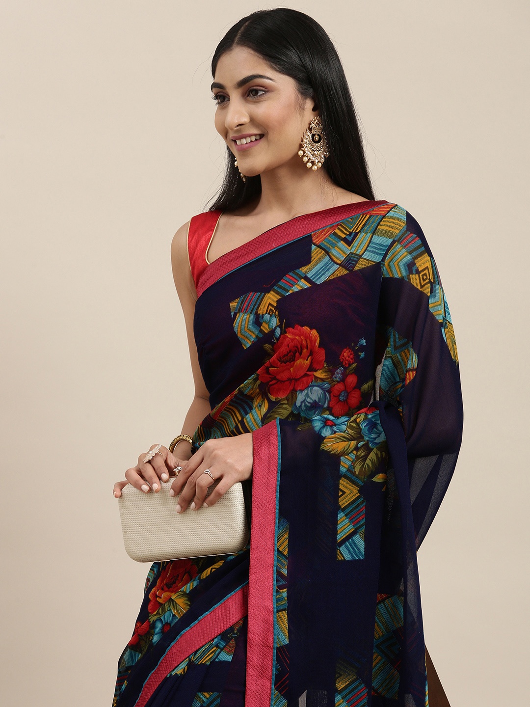 

Triveni Blue Floral Print Saree