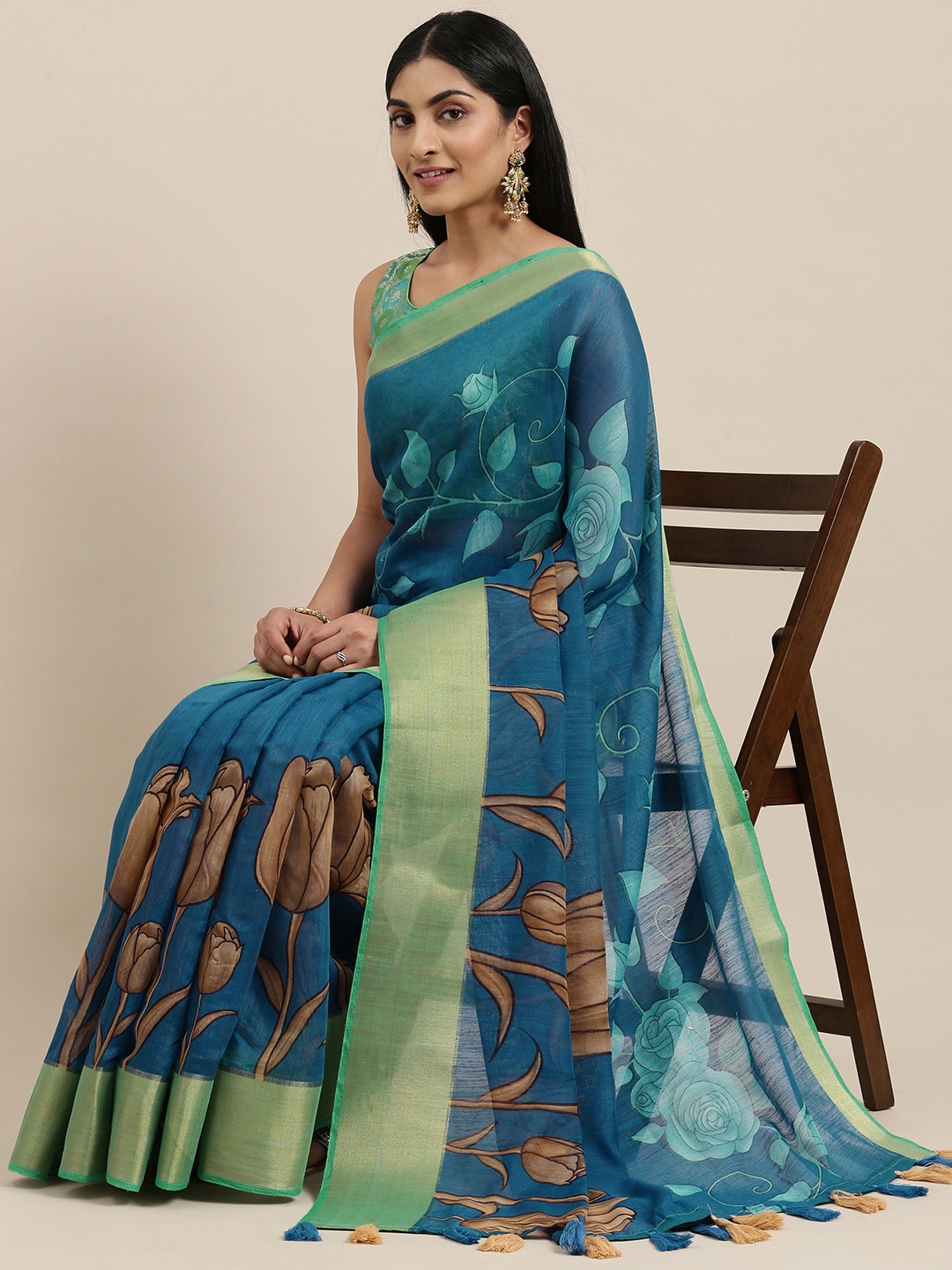 

Triveni Blue Floral Saree