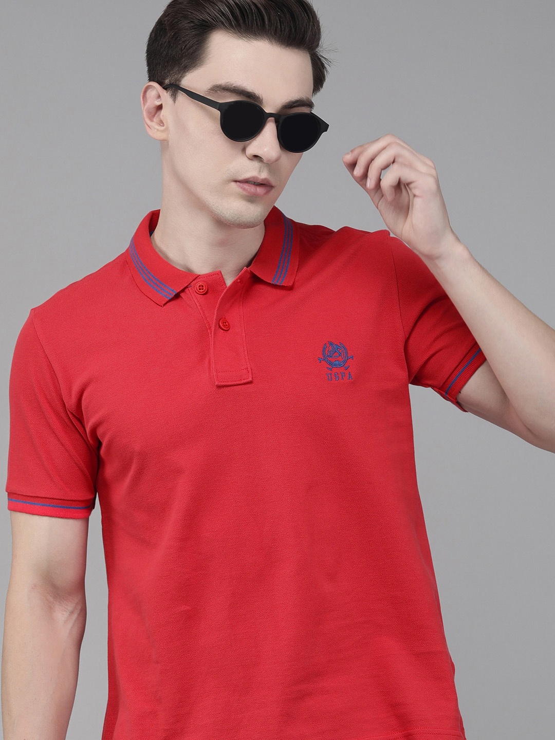 

U S Polo Assn Men Pink Solid Polo Collar Slim Fit T-shirt