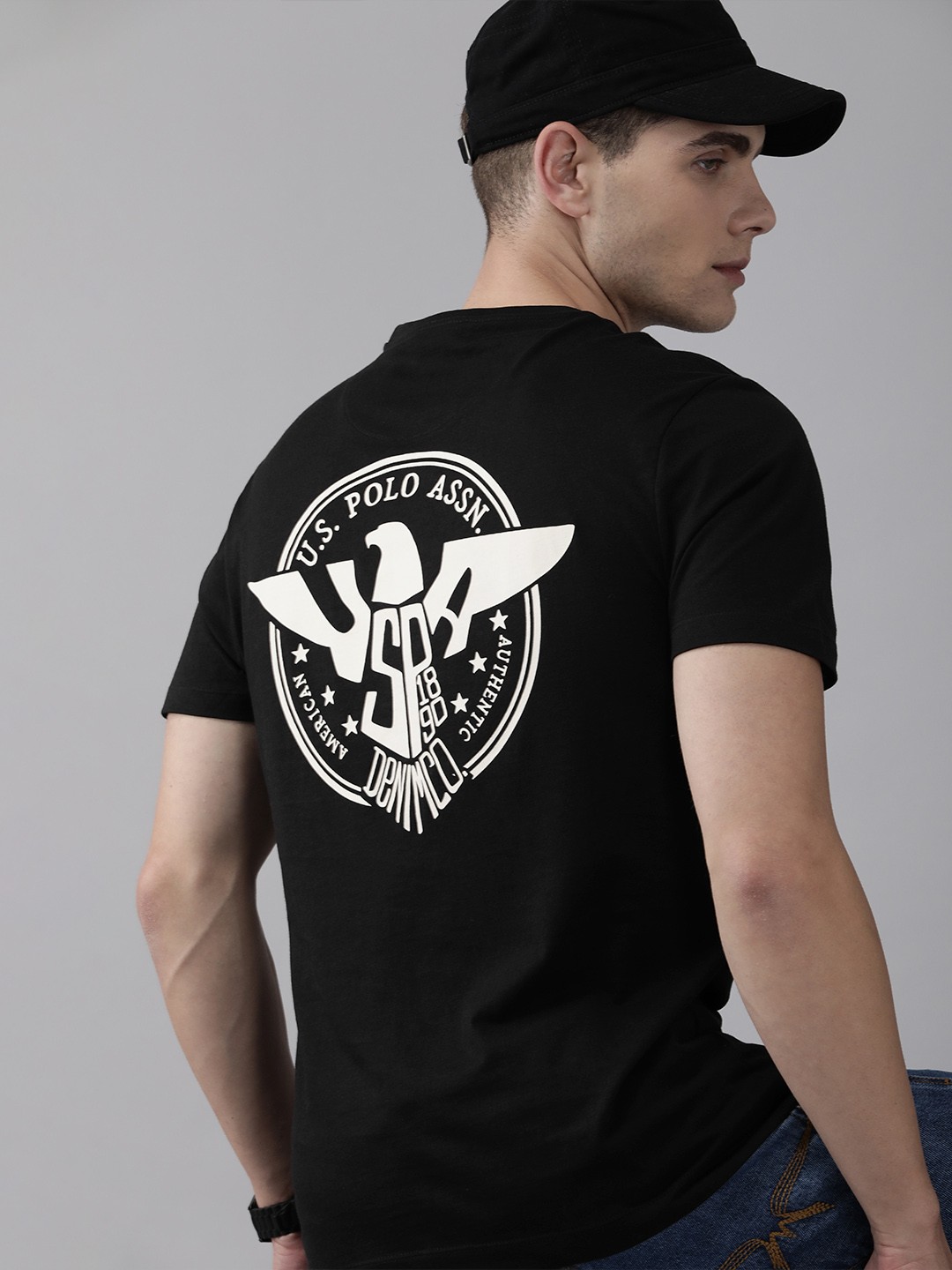 

U S Polo Assn Denim Co Men Black & White Printed T-shirt