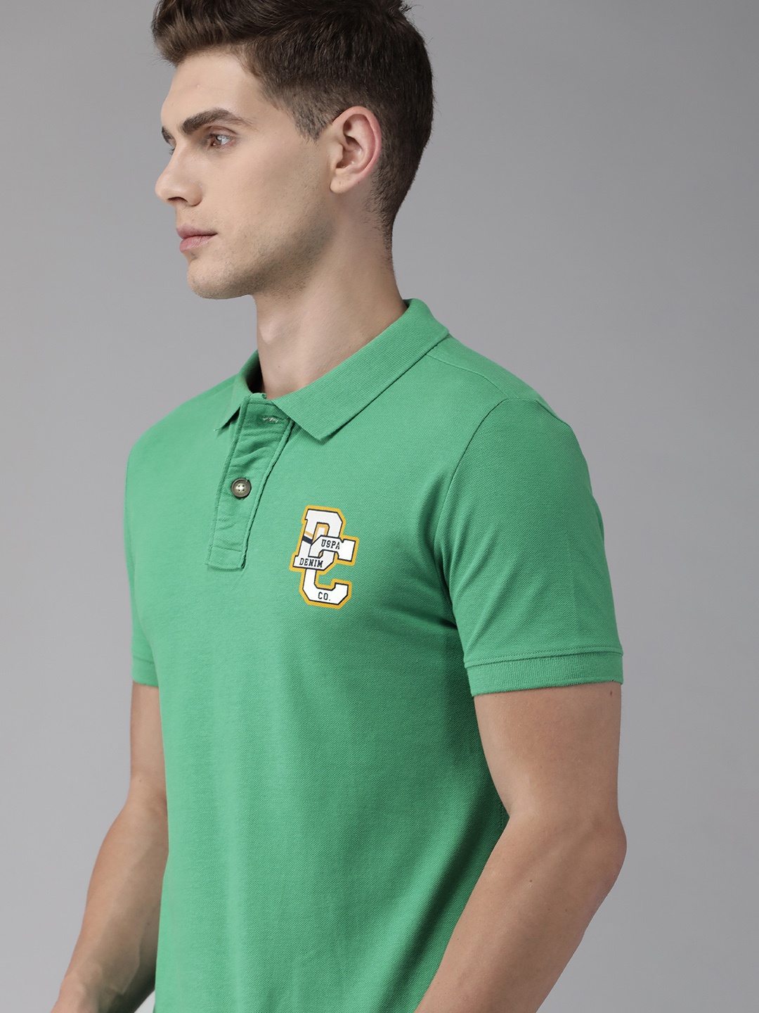 

U S Polo Assn Denim Co Men Green Polo Collar T-shirt