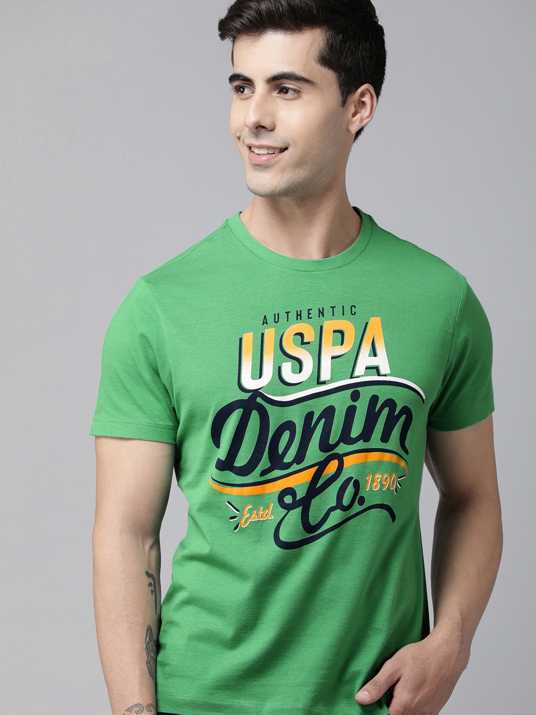 

U S Polo Assn Denim Co Men Green Brand Logo Printed T-shirt