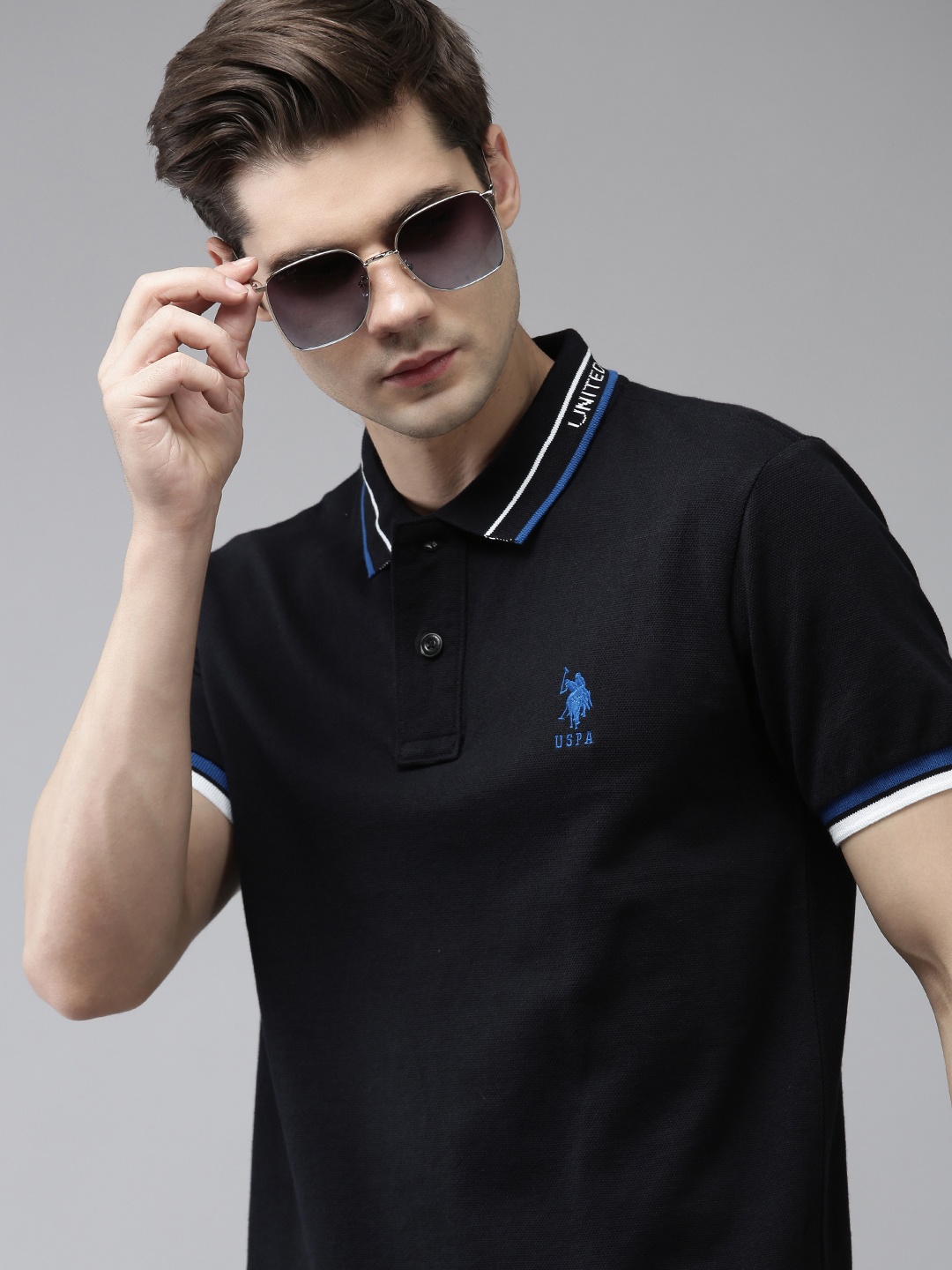 

U.S. Polo Assn. Men Pure Cotton Polo Collar Slim Fit T-shirt, Black