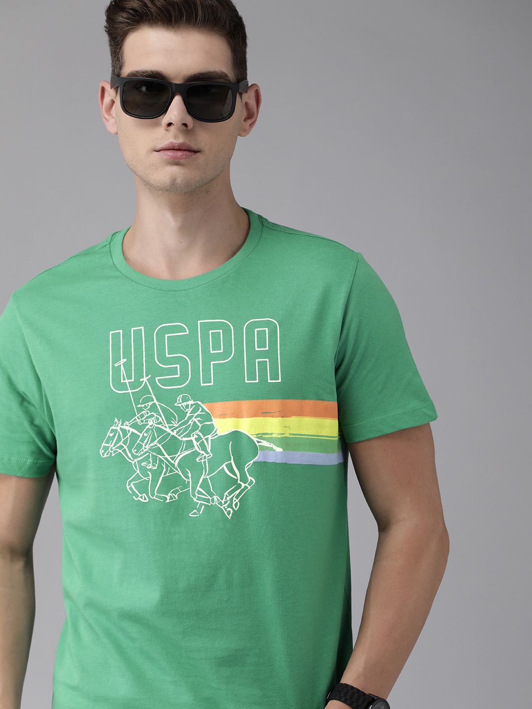 

U S Polo Assn Denim Co Men Green Brand Logo T-shirt