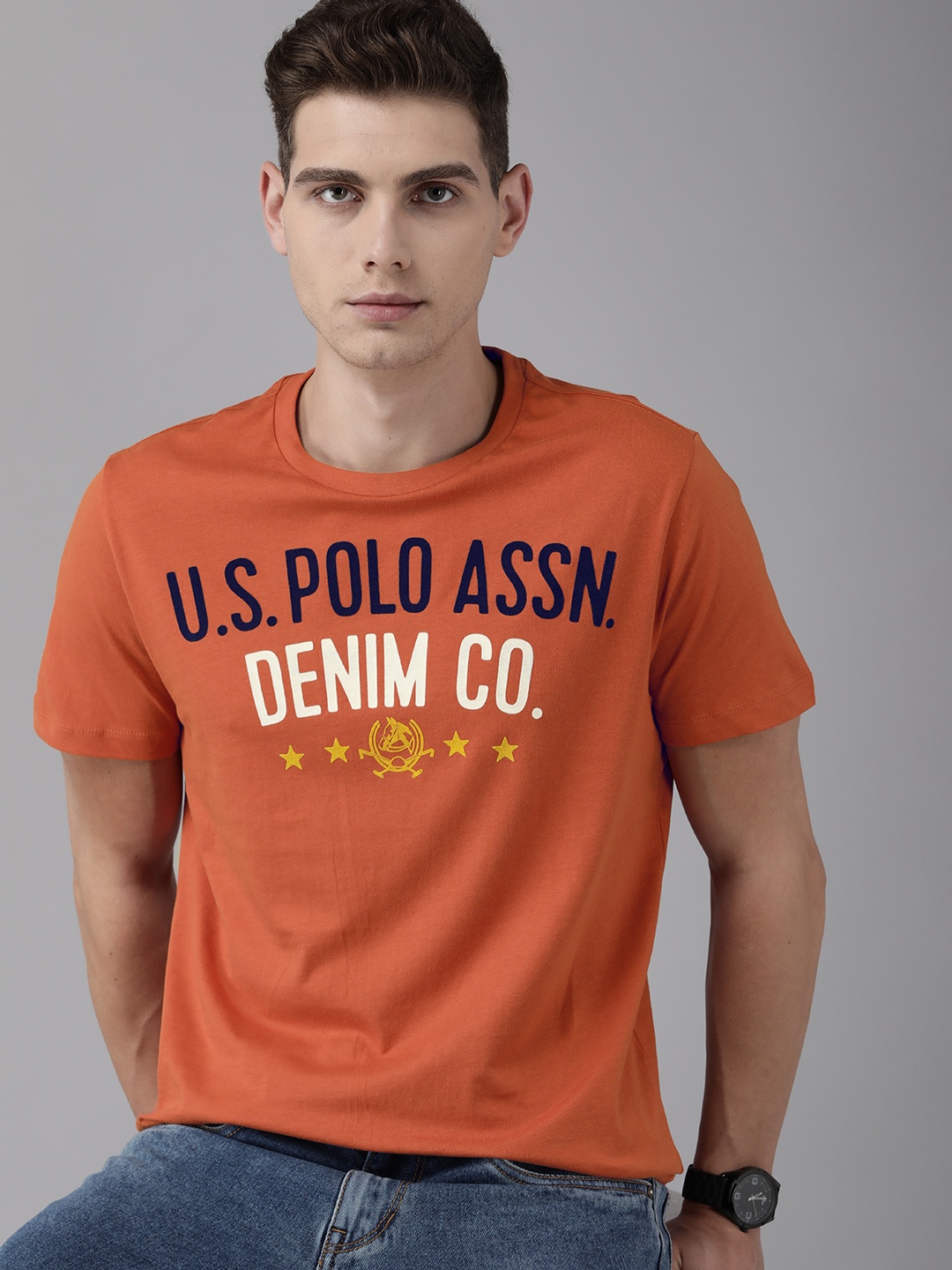 

U S Polo Assn Denim Co Men Orange Brand Logo T-shirt