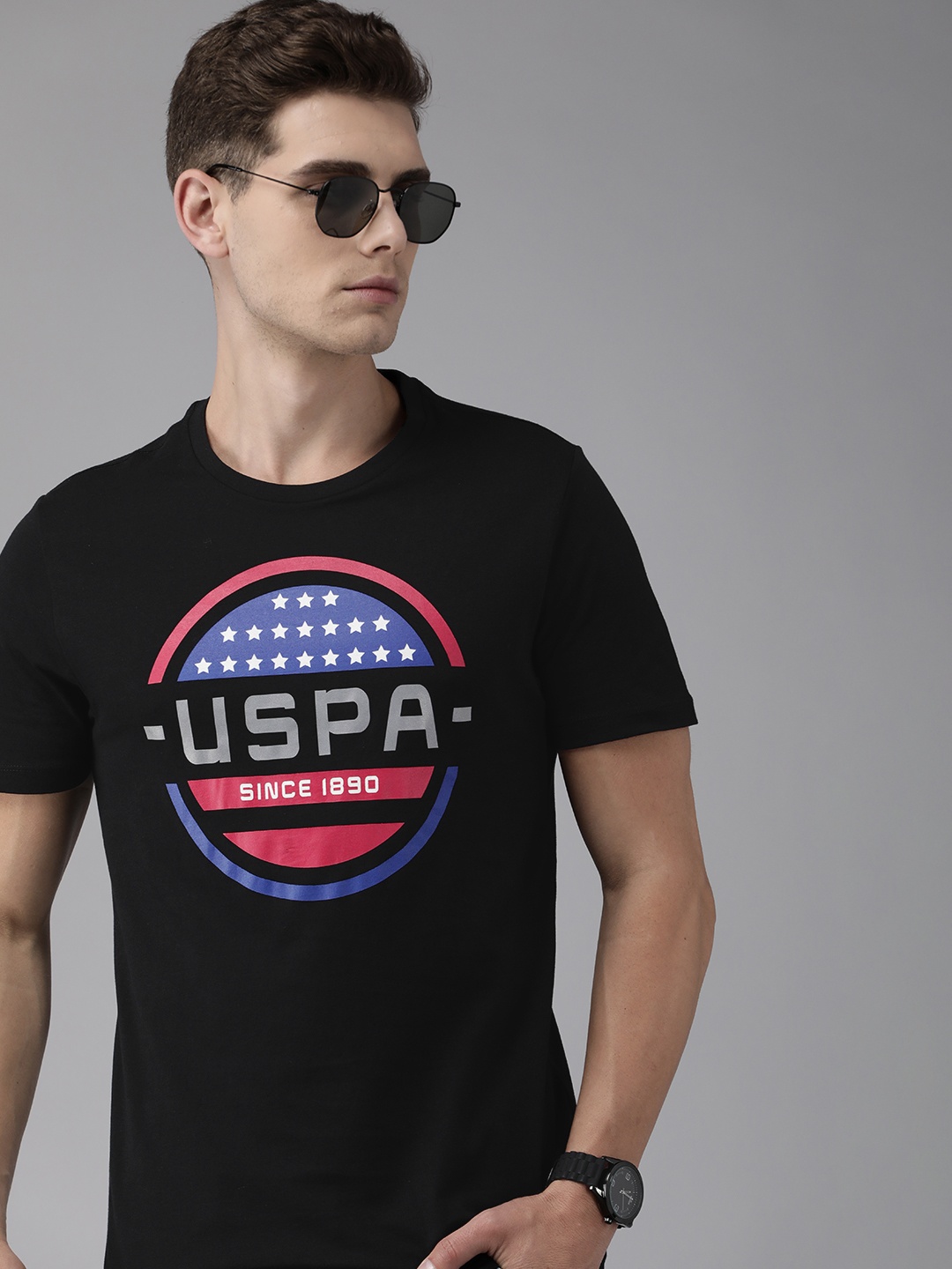 

U S Polo Assn Denim Co Men Black Brand Logo T-shirt