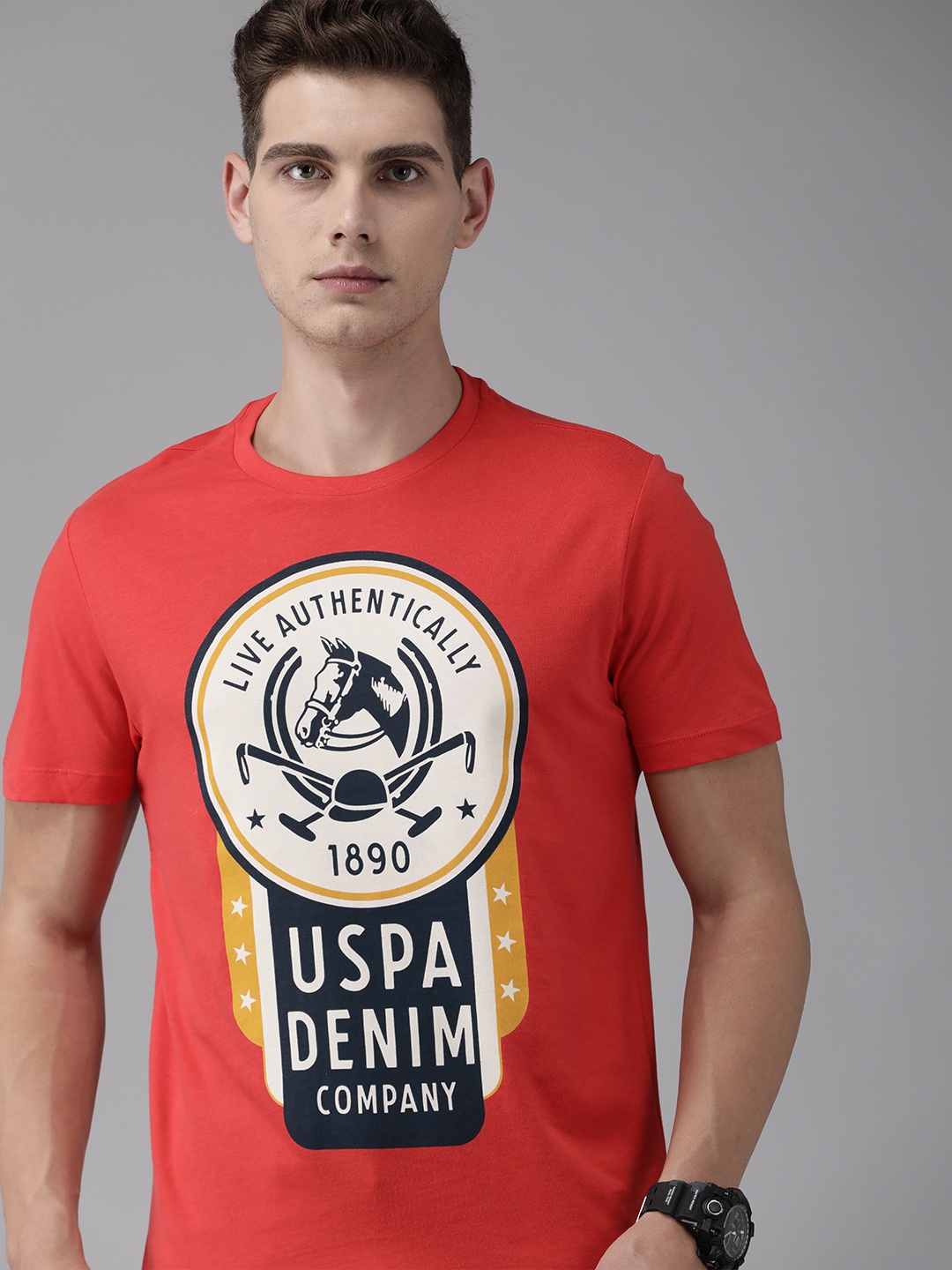 

U S Polo Assn Denim Co Men Red Typography Printed T-shirt