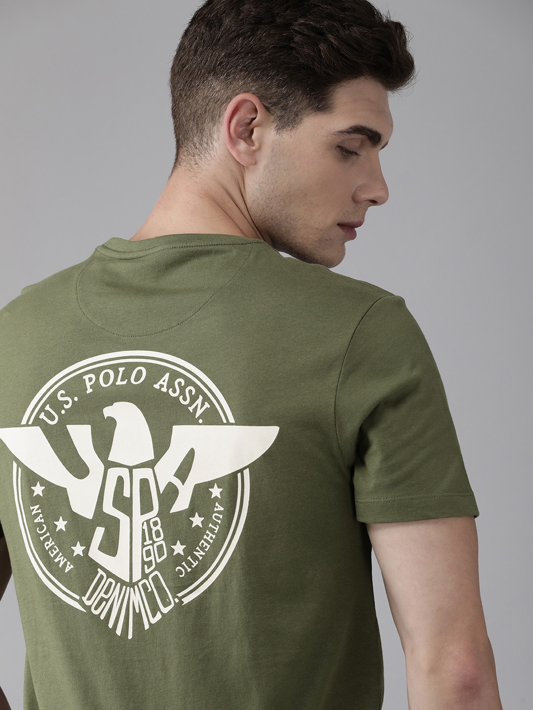 

U S Polo Assn Denim Co Men Olive Green & White Printed T-shirt