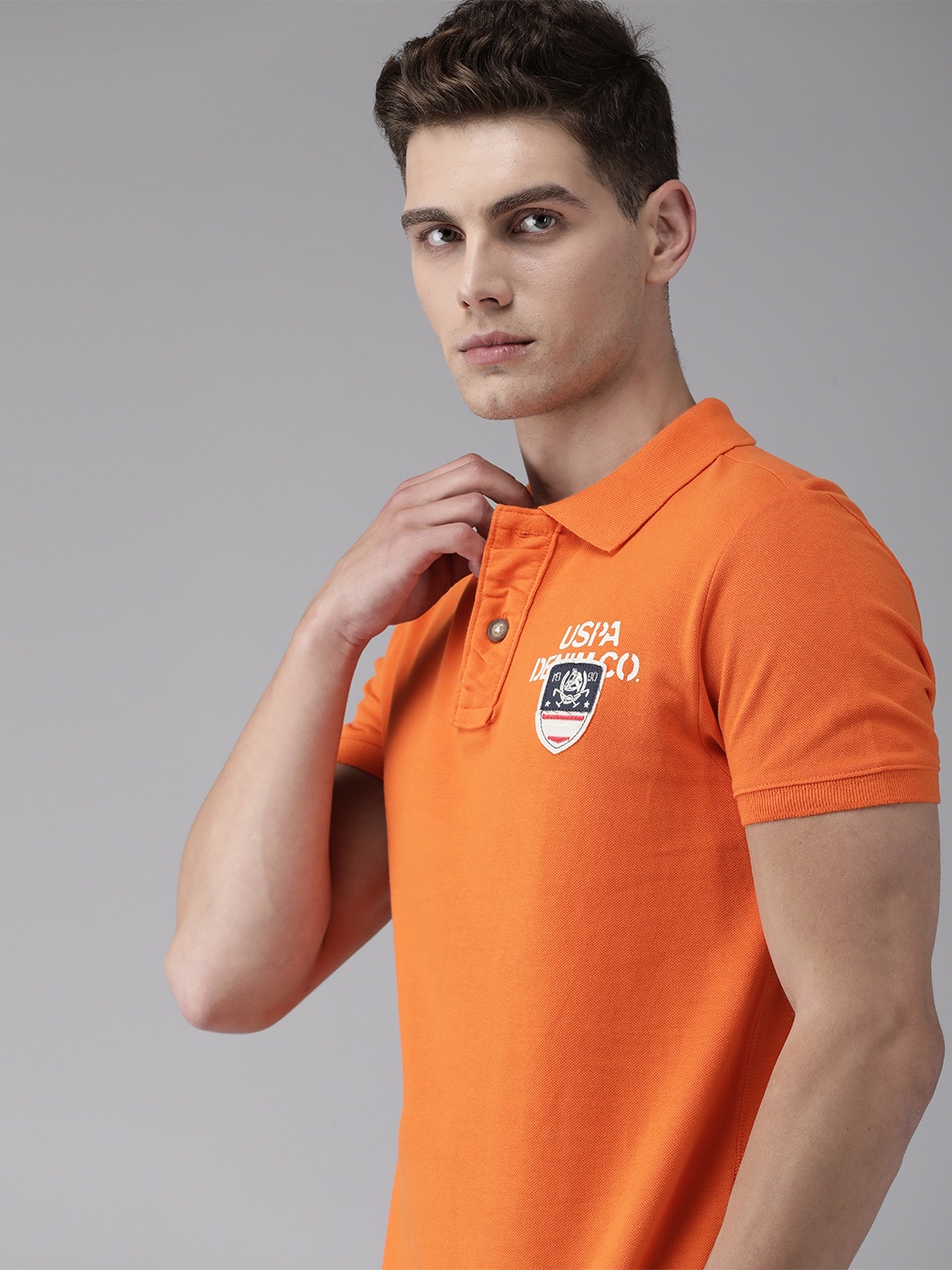 

U S Polo Assn Denim Co Men Orange Solid Polo Collar T-shirt