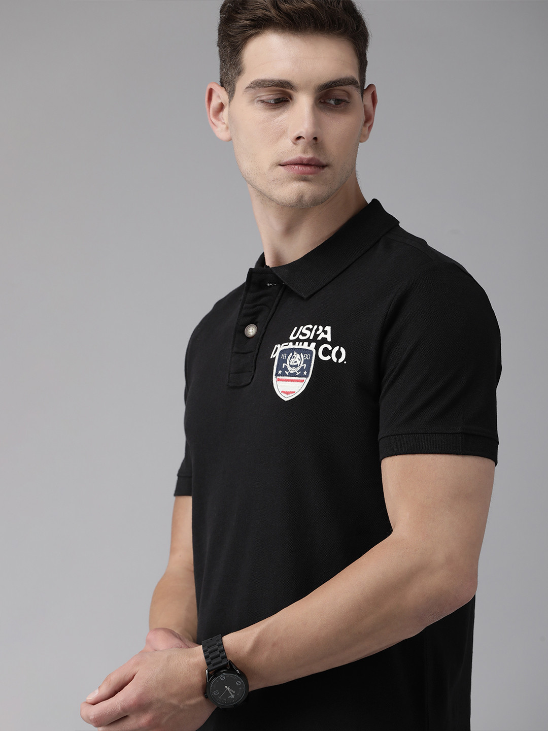 

U S Polo Assn Denim Co Men Black Polo Collar T-shirt