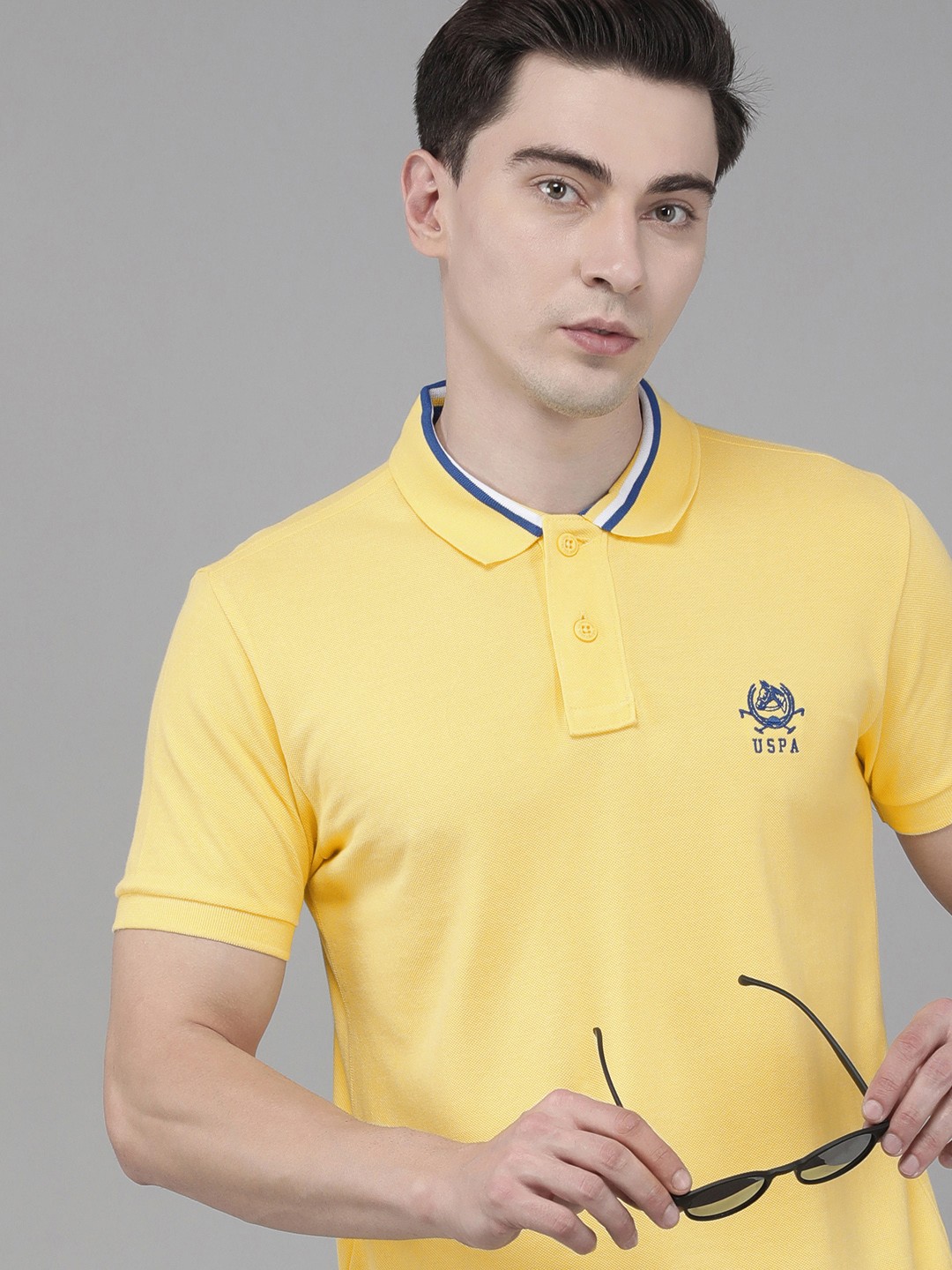 

U S Polo Assn Men Yellow Solid Polo Collar Slim Fit T-shirt
