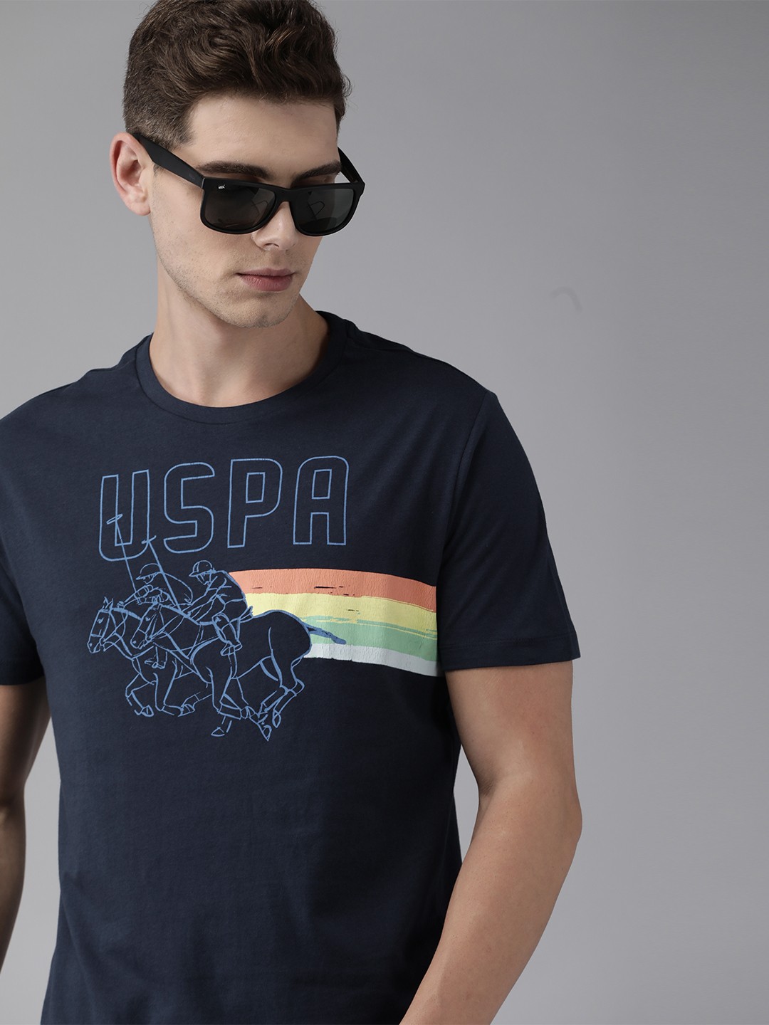 

U S Polo Assn Denim Co Men Navy Blue Brand Logo Printed T-shirt