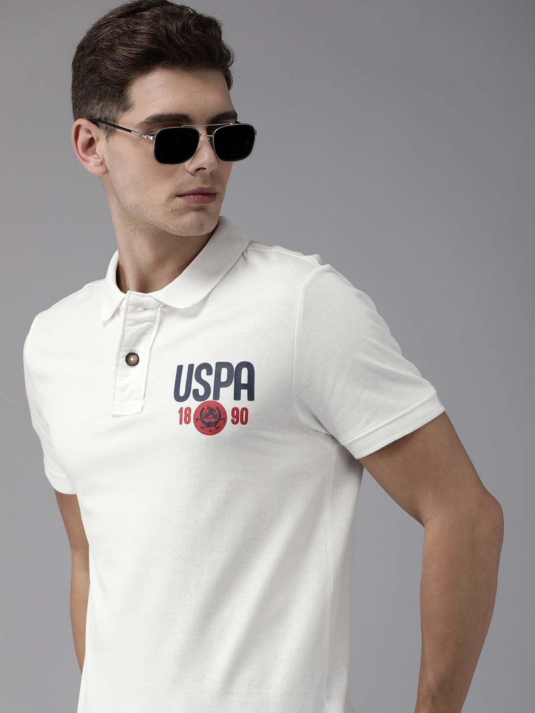 

U S Polo Assn Denim Co Men White Brand Logo Printed Polo Collar T-shirt