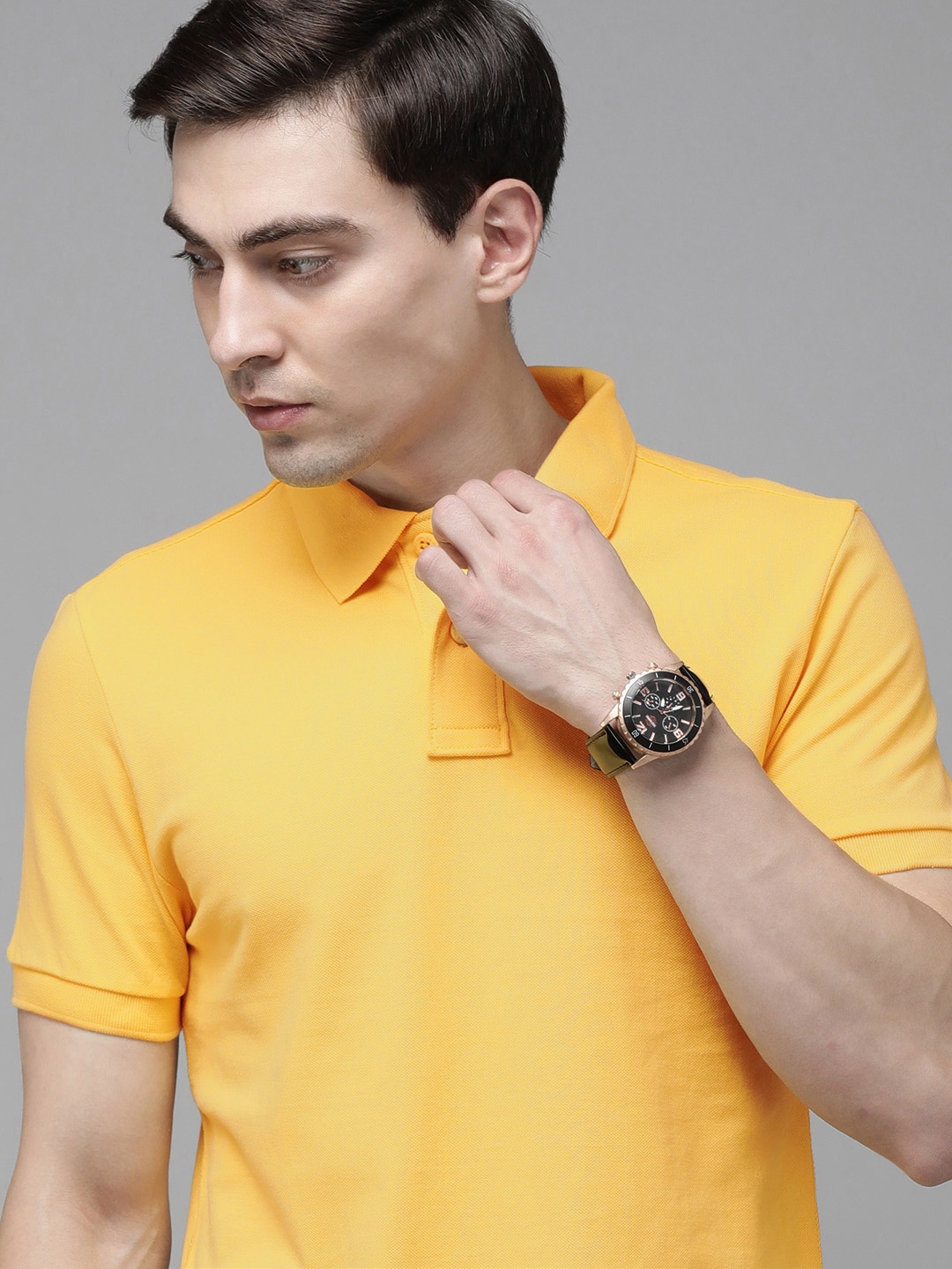 

U.S. Polo Assn. Men Yellow Solid Pure Cotton Polo Collar T-shirt