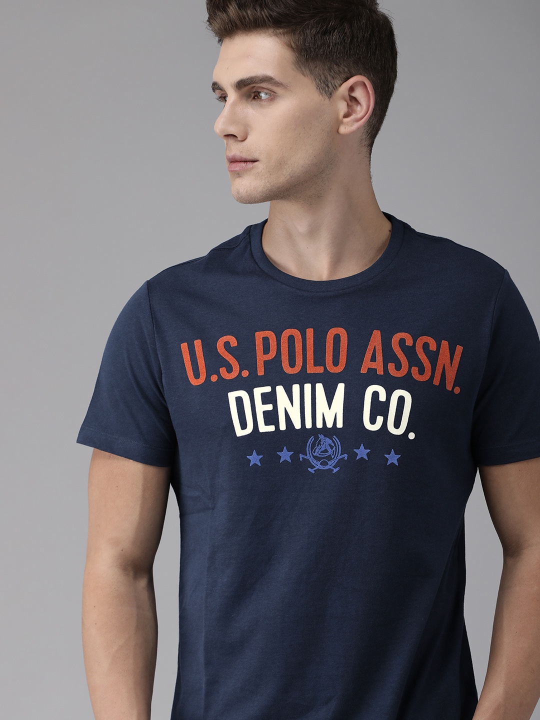 

U S Polo Assn Denim Co Men Navy Blue Brand Logo T-shirt