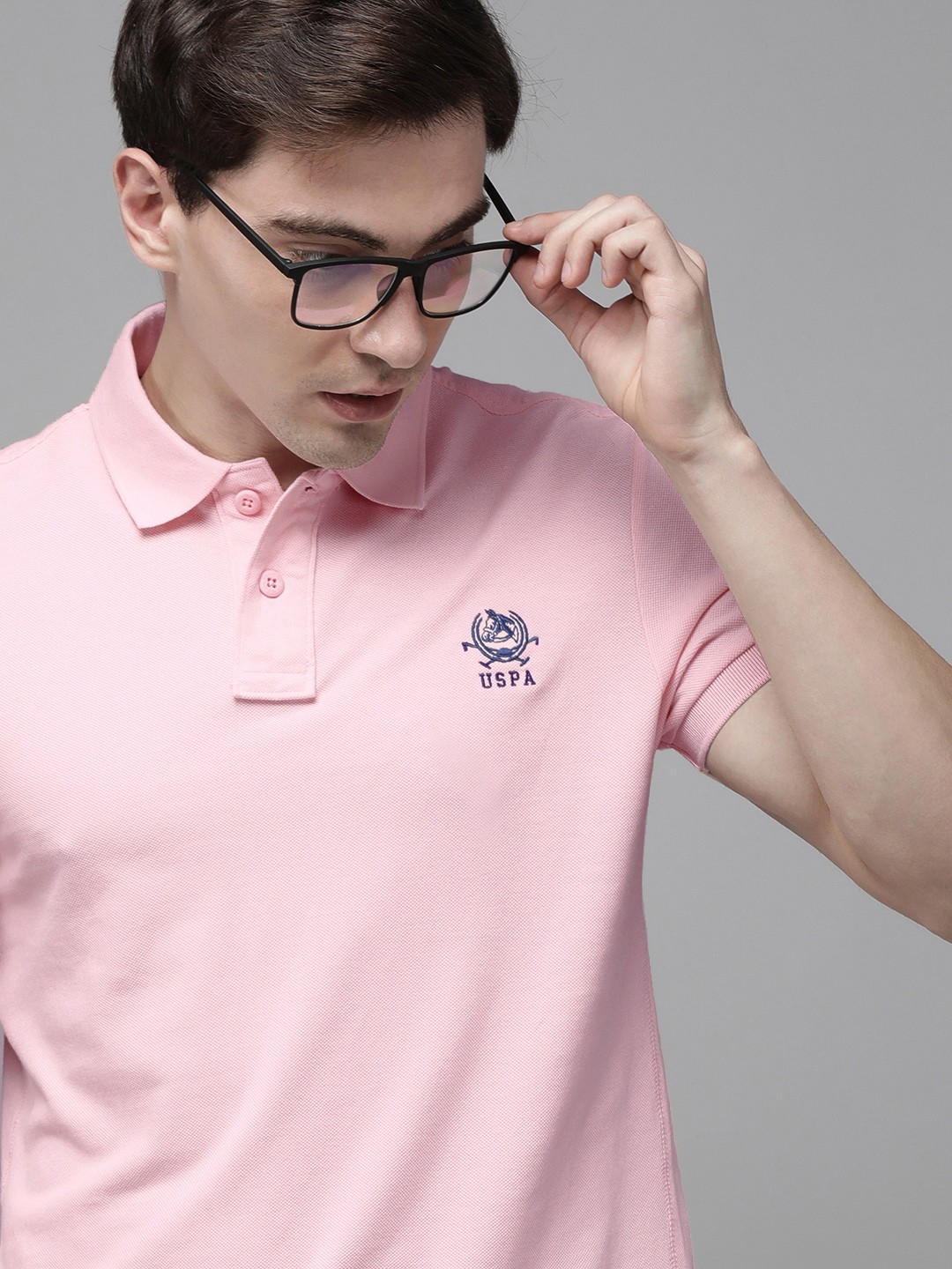 

U S Polo Assn Men Pink Solid Polo Collar Slim Fit Pure Cotton T-shirt