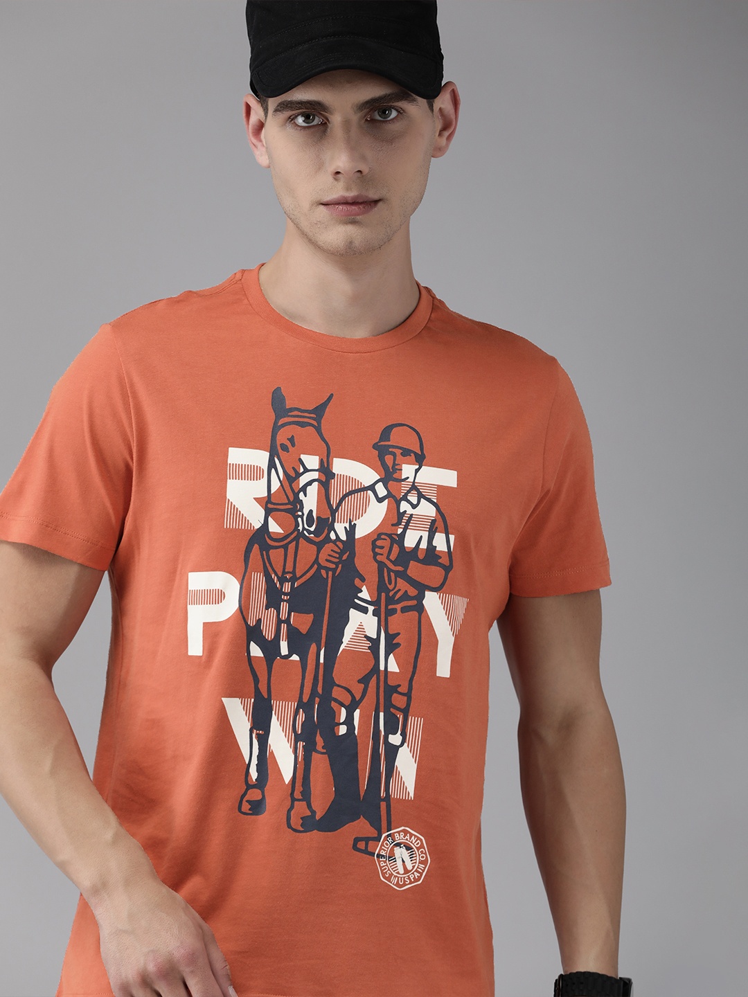 

U S Polo Assn Denim Co Men Rust Brand Logo Printed T-shirt