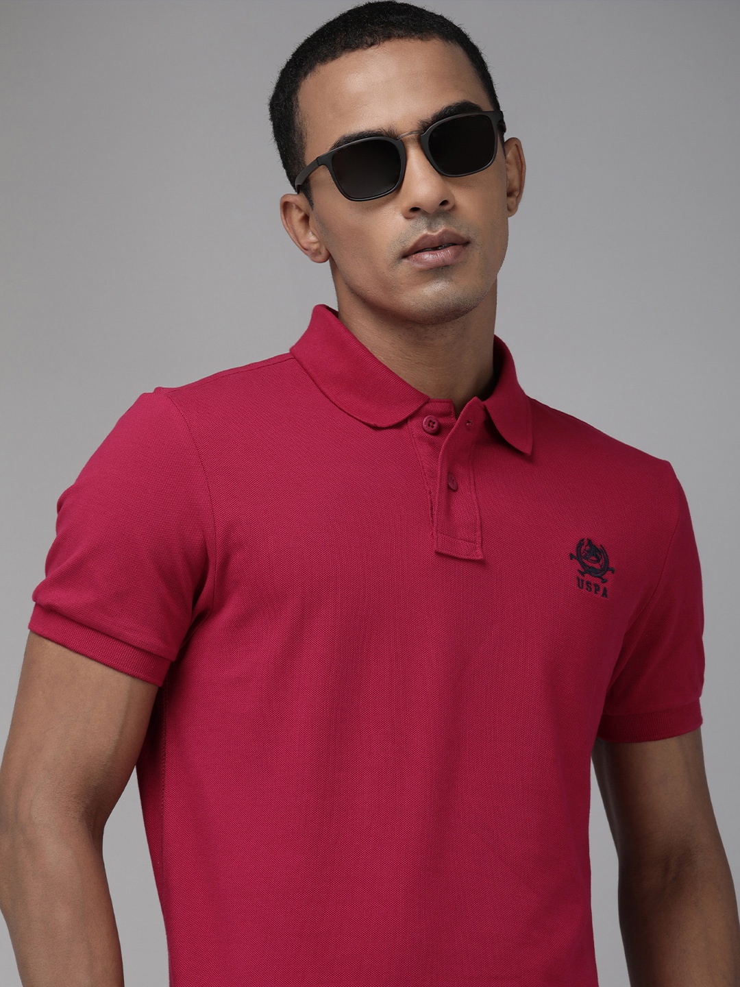 

U S Polo Assn Men Pink Solid Polo Collar T-shirt