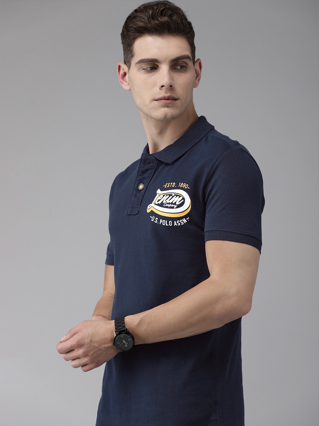 

U S Polo Assn Denim Co Men Navy Blue Polo Collar T-shirt