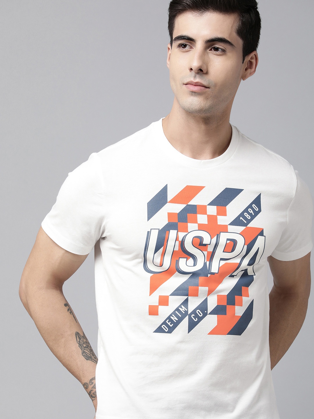 

U S Polo Assn Denim Co Men White Brand Logo Printed T-shirt