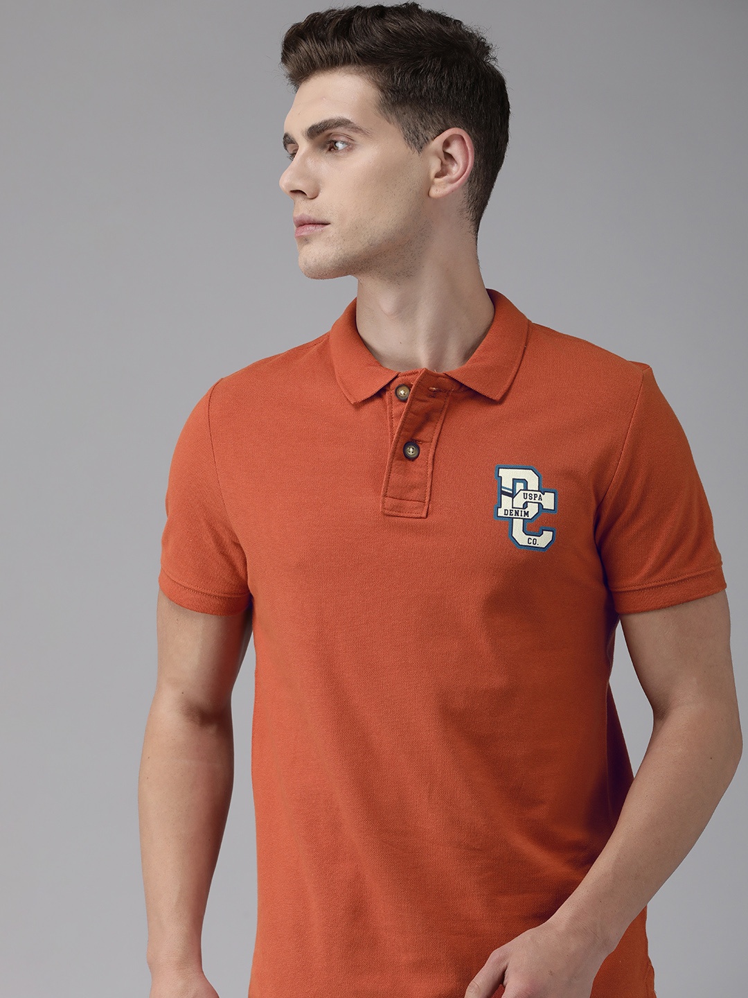 

U S Polo Assn Denim Co Men Rust Red Solid Polo Collar T-shirt