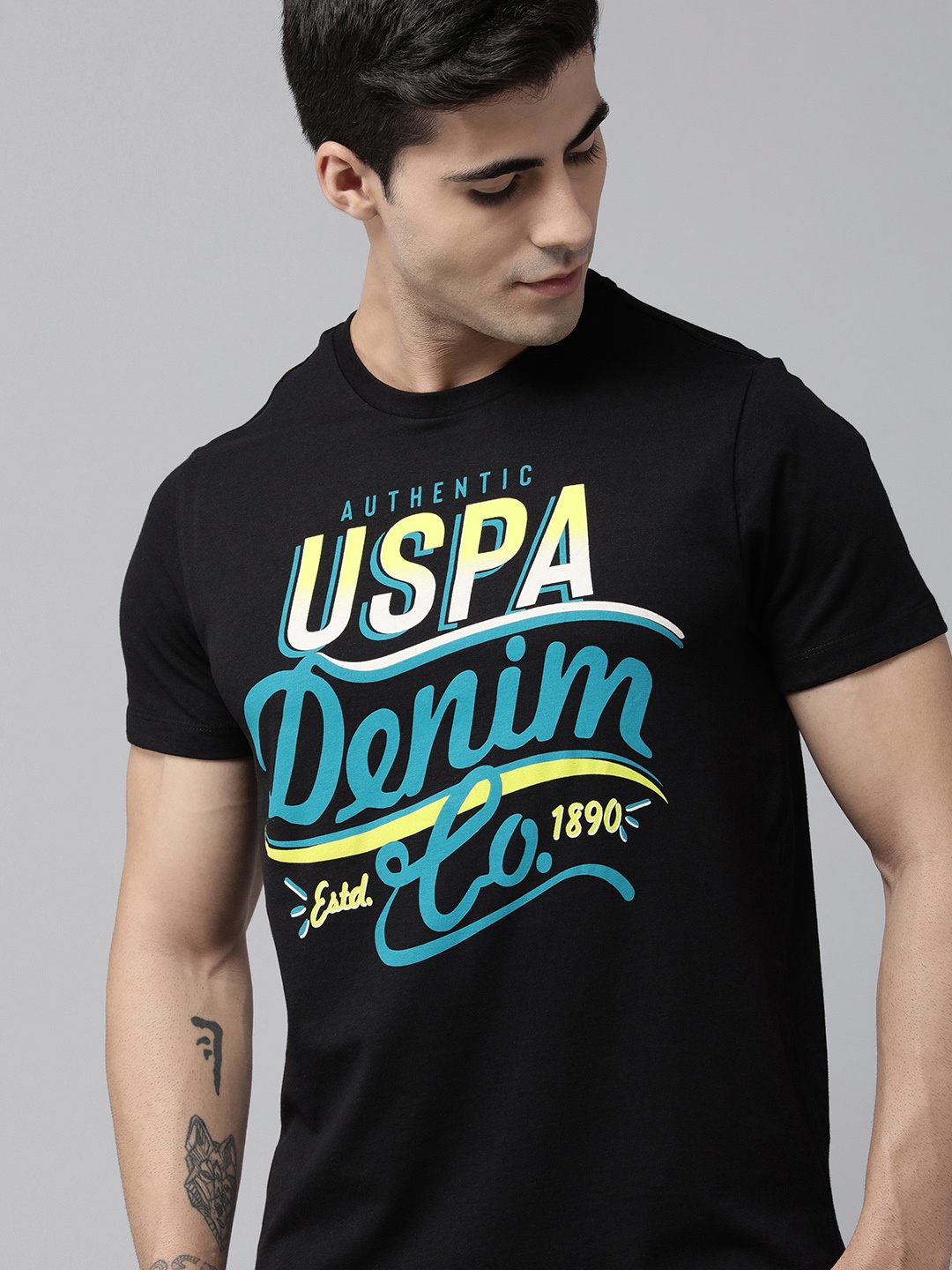 

U S Polo Assn Denim Co Men Black Brand Logo Printed T-shirt