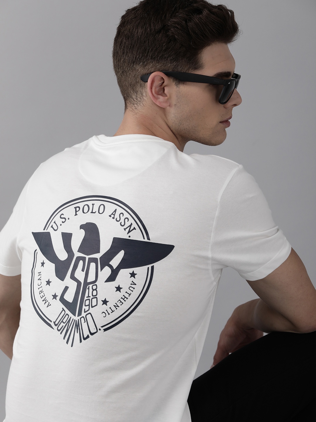 

U S Polo Assn Denim Co Men White Brand Logo T-shirt