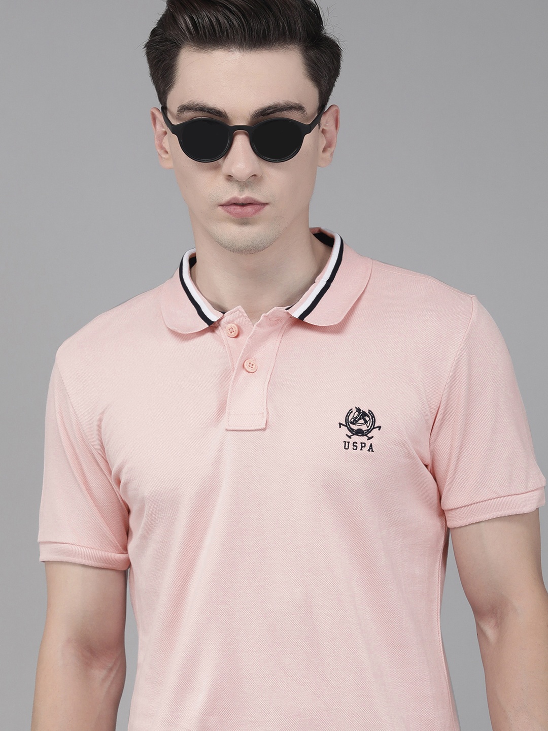 

U S Polo Assn Men Pink Solid Polo Collar Slim Fit T-shirt