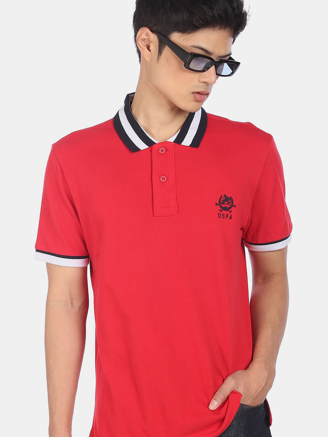 

U S Polo Assn Men Red & Black Polo Collar Slim Fit T-shirt