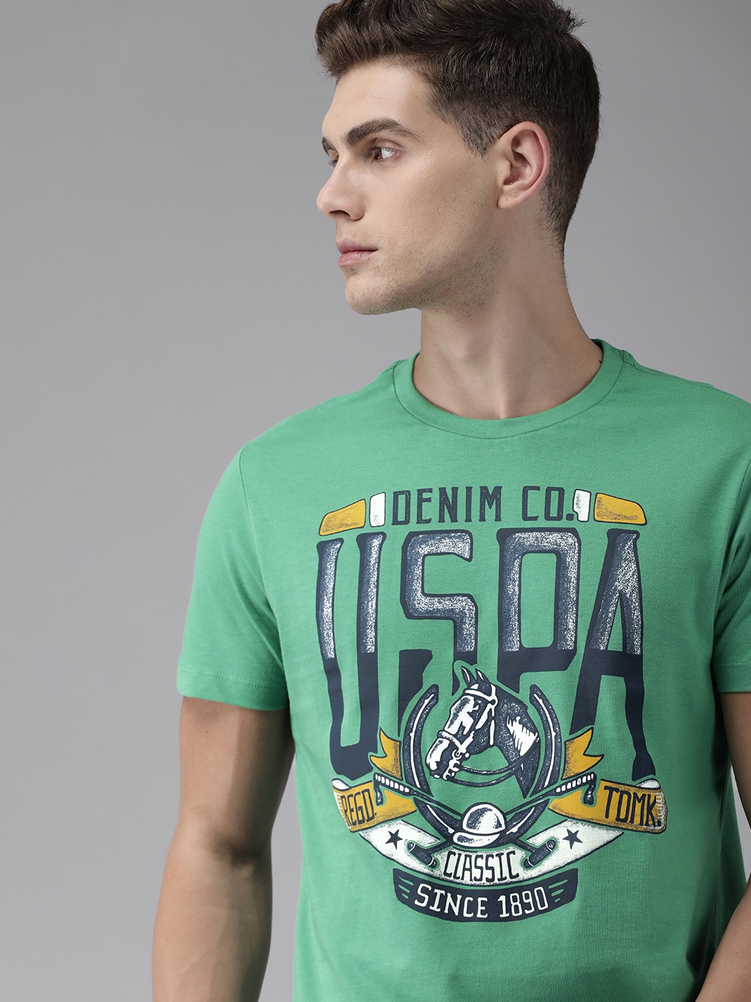 

U S Polo Assn Denim Co Men Green Brand Logo Printed T-shirt