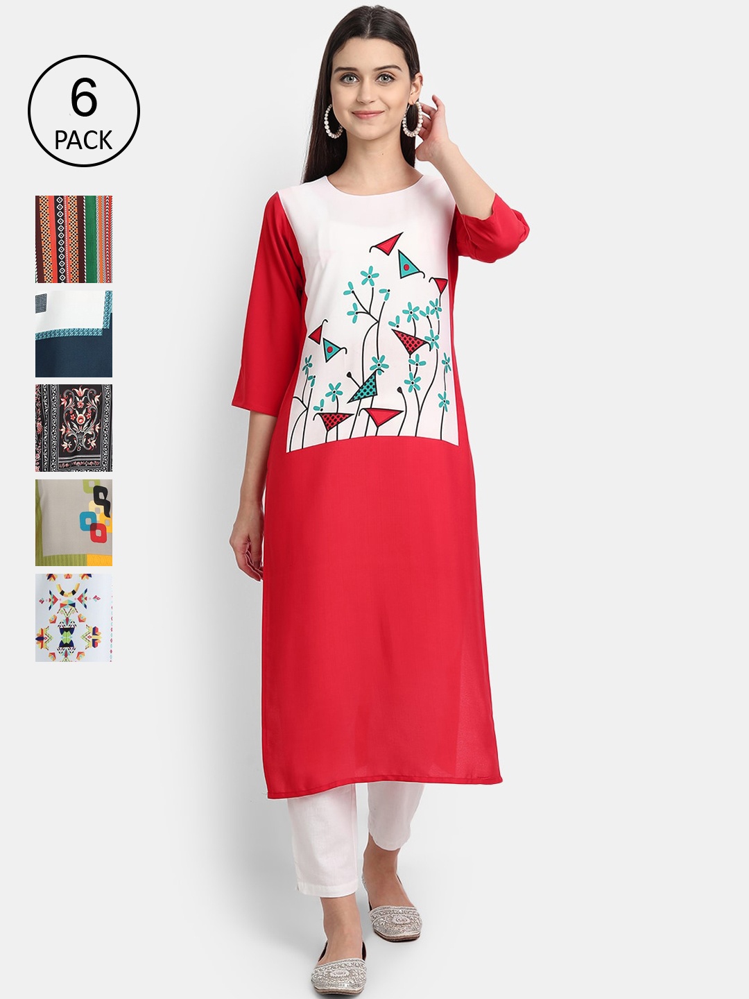 

7Threads Women Multicoloured Floral Printed Thread Work Crepe Kurta, Multi