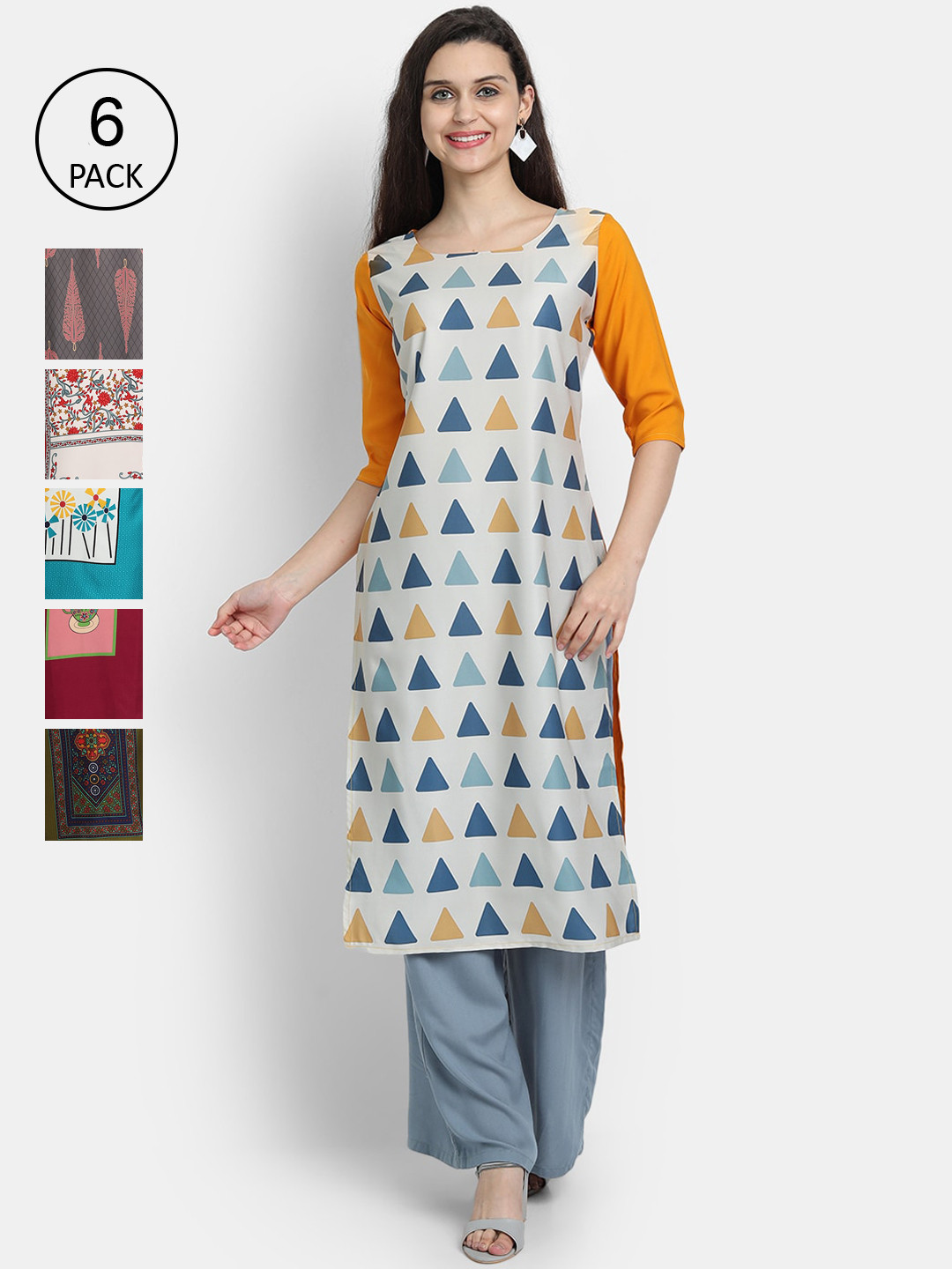 

7Threads Women Multicoloured Floral Printed Keyhole Neck Mirror Work Crepe Kurta, Multi