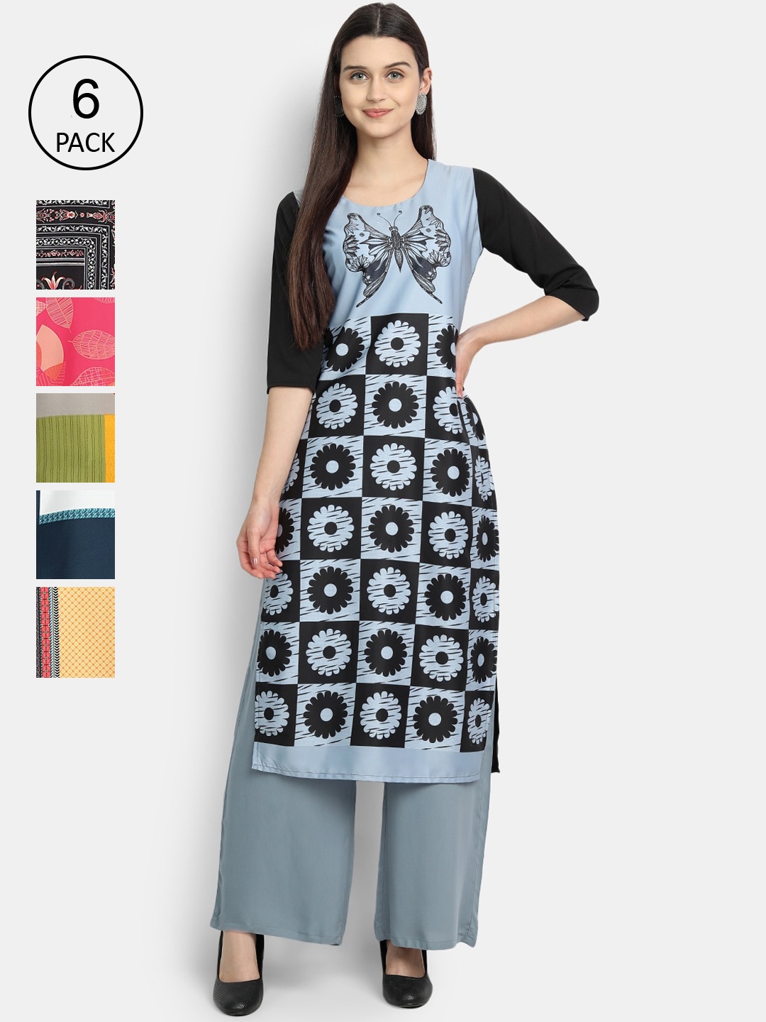 

7Threads Women Multicoloured Ethnic Motifs Printed Cold-Shoulder Sleeves Thread Work Crepe Kurta, Multi