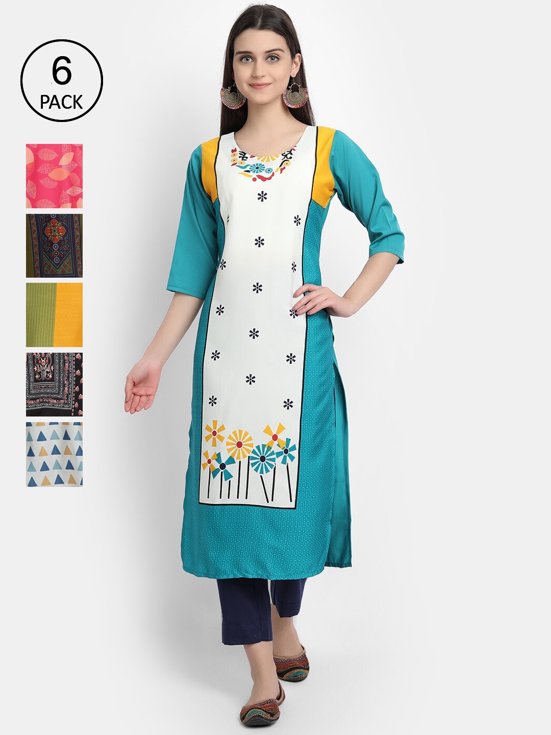 

7Threads Women Multicoloured Ethnic Motifs Printed Thread Work Crepe Kurta, Multi