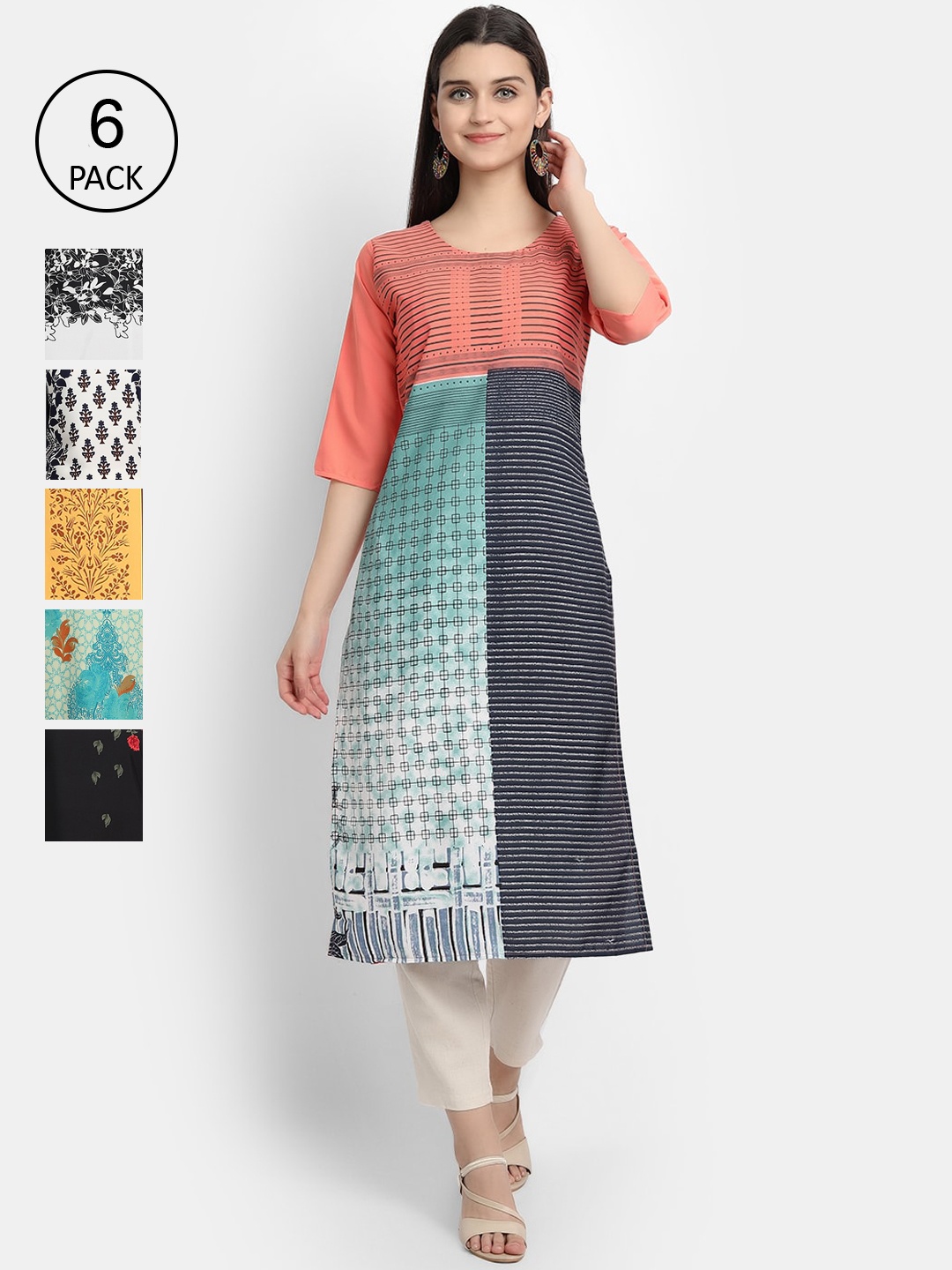 

7Threads Women Multicoloured Printed Crepe Kurta, Multi