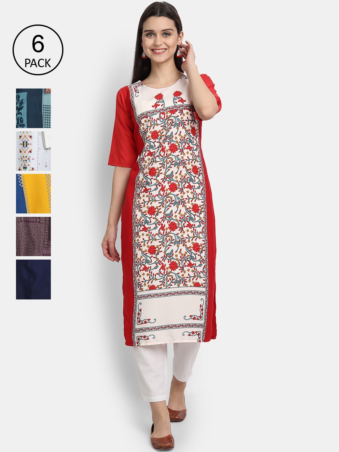 

7Threads Women Multicoloured Floral Printed Keyhole Neck Mirror Work Crepe Kurta, Multi