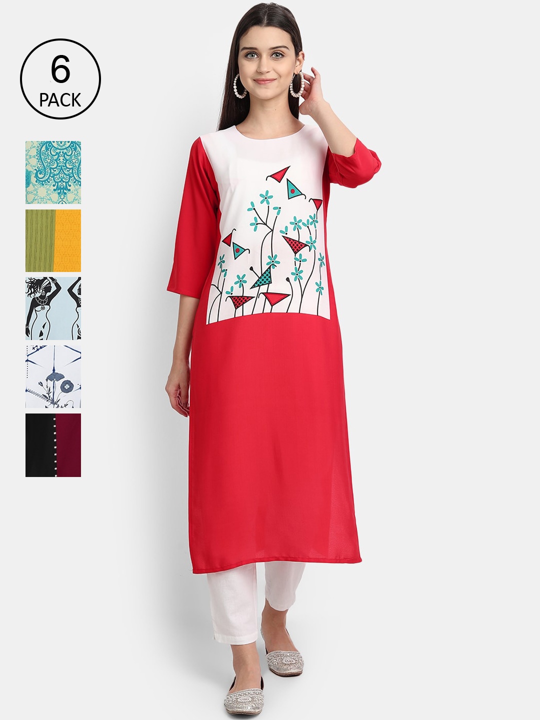 

7Threads Women Multicoloured Floral Printed Thread Work Crepe Kurta, Multi